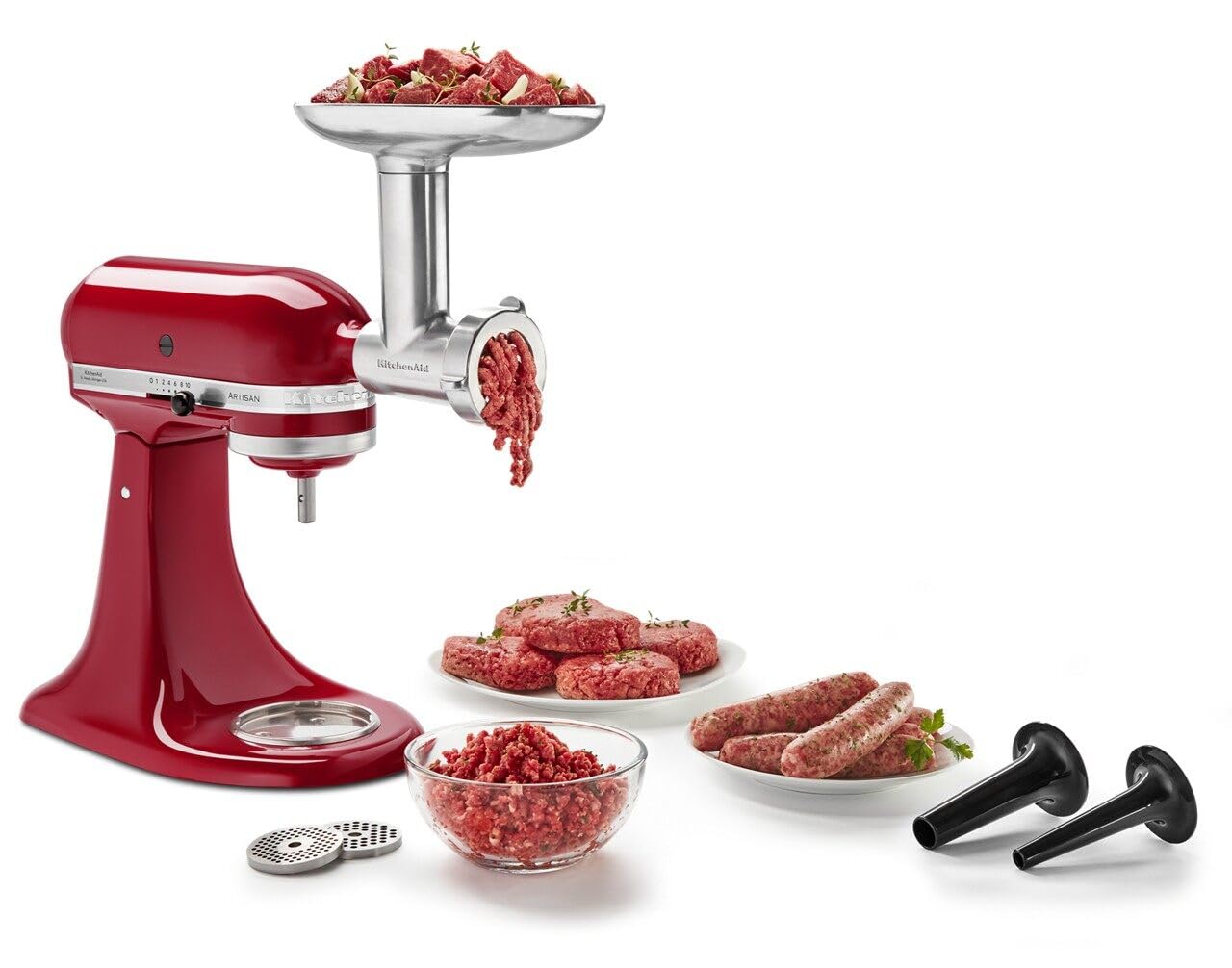 KitchenAid KSMMGA Metal Food Grinder Attachment for Stand Mixers - Silver | Perfect for Grinding Meat, Vegetables & Cheese | Ideal for Homemade Sausages, Burgers & Pasta