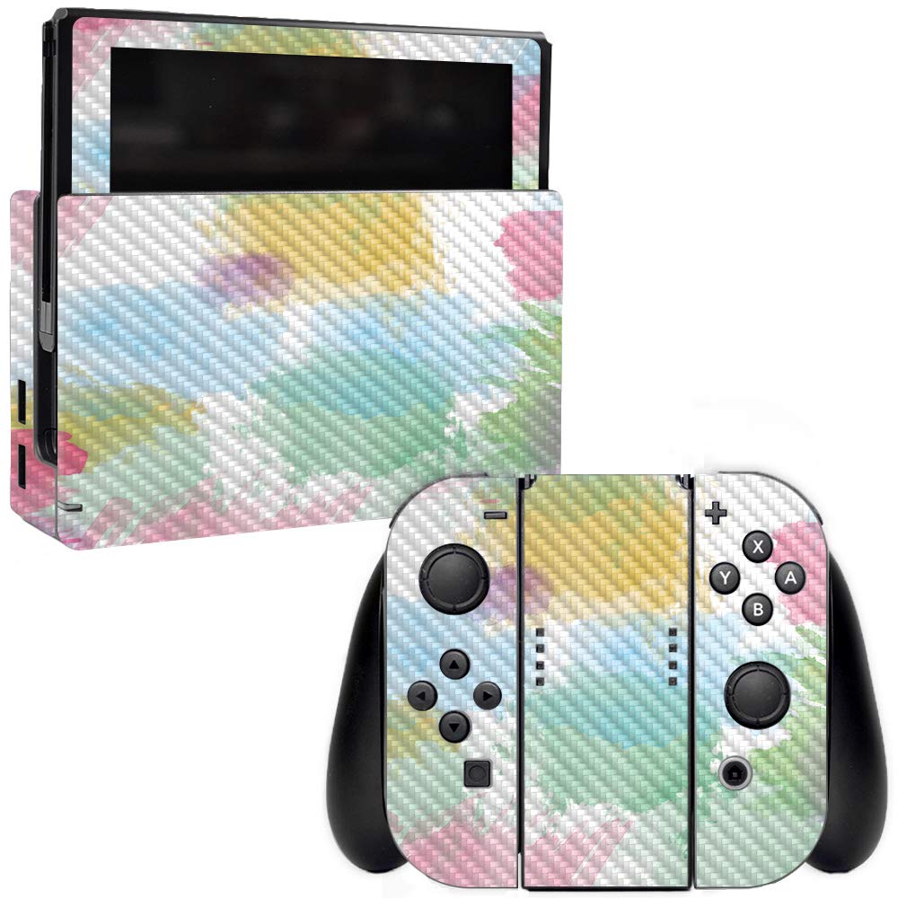 MightySkins Carbon Fiber Skin for Nintendo Switch - Watercolor White | Protective & Durable Textured Cover | Easy to Apply & Remove | Made in USA | Perfect for Gaming, Travel & Customization