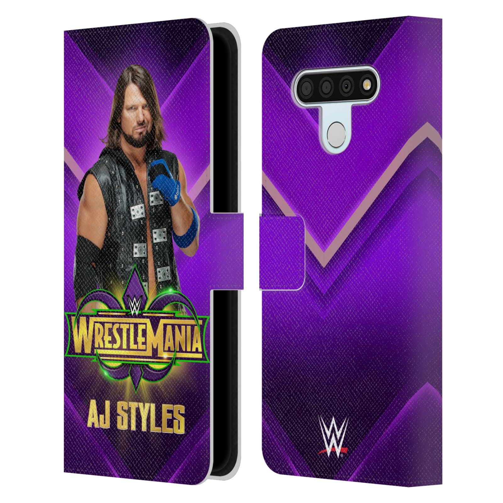 WWE AJ Styles Wrestlemania 34 Leather Wallet Case for LG Stylo 6 - Durable Book Cover for Wrestling Fans, Perfect for Daily Use and Travel