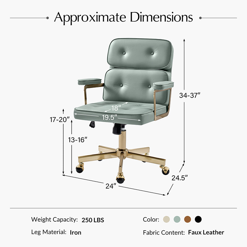 Denise Upholstered Swivel Office Chair - Ergonomic Executive Desk Chair with Adjustable Height & Lumbar Support - Perfect for Home Office, Gaming & Conference Rooms