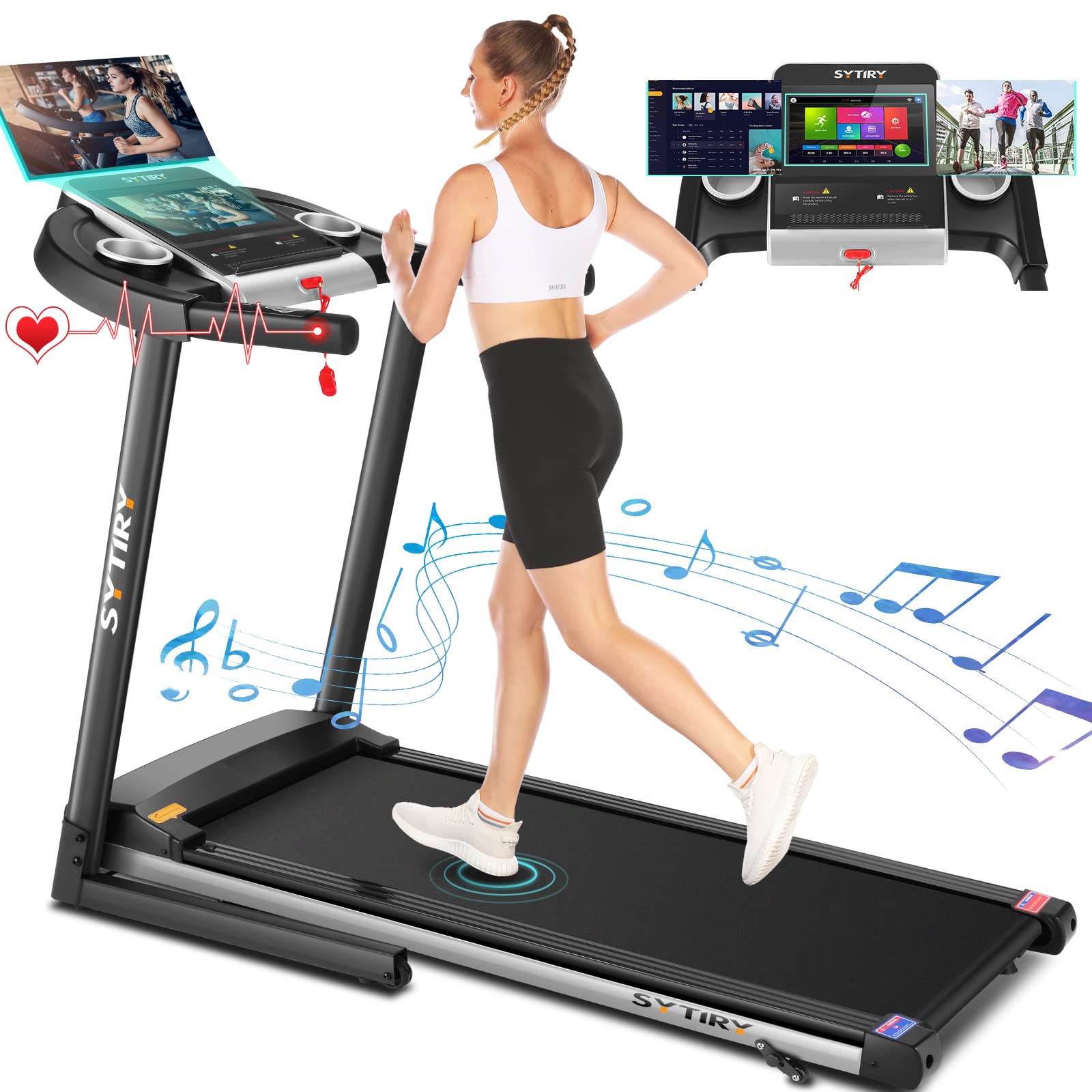 SYTIRY Folding Treadmill with 10