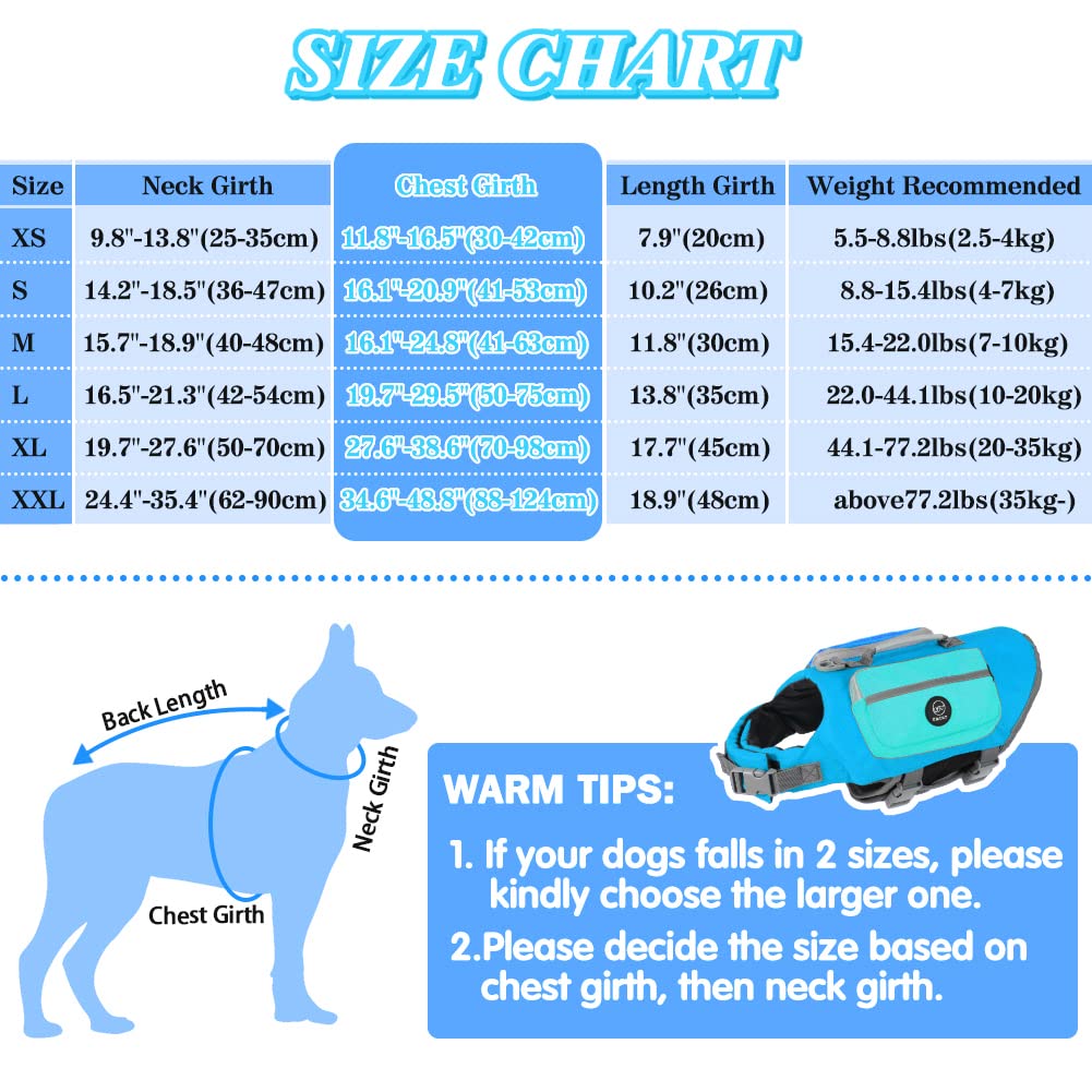 EMUST Dog Life Jacket for Small Medium Large Dogs - Adjustable Pet Life Vest with Rescue Handles & High Visibility Reflective Strips for Swimming, Boating & Water Safety (Blue) - Perfect for Pool, Beach & Outdoor Water Activities
