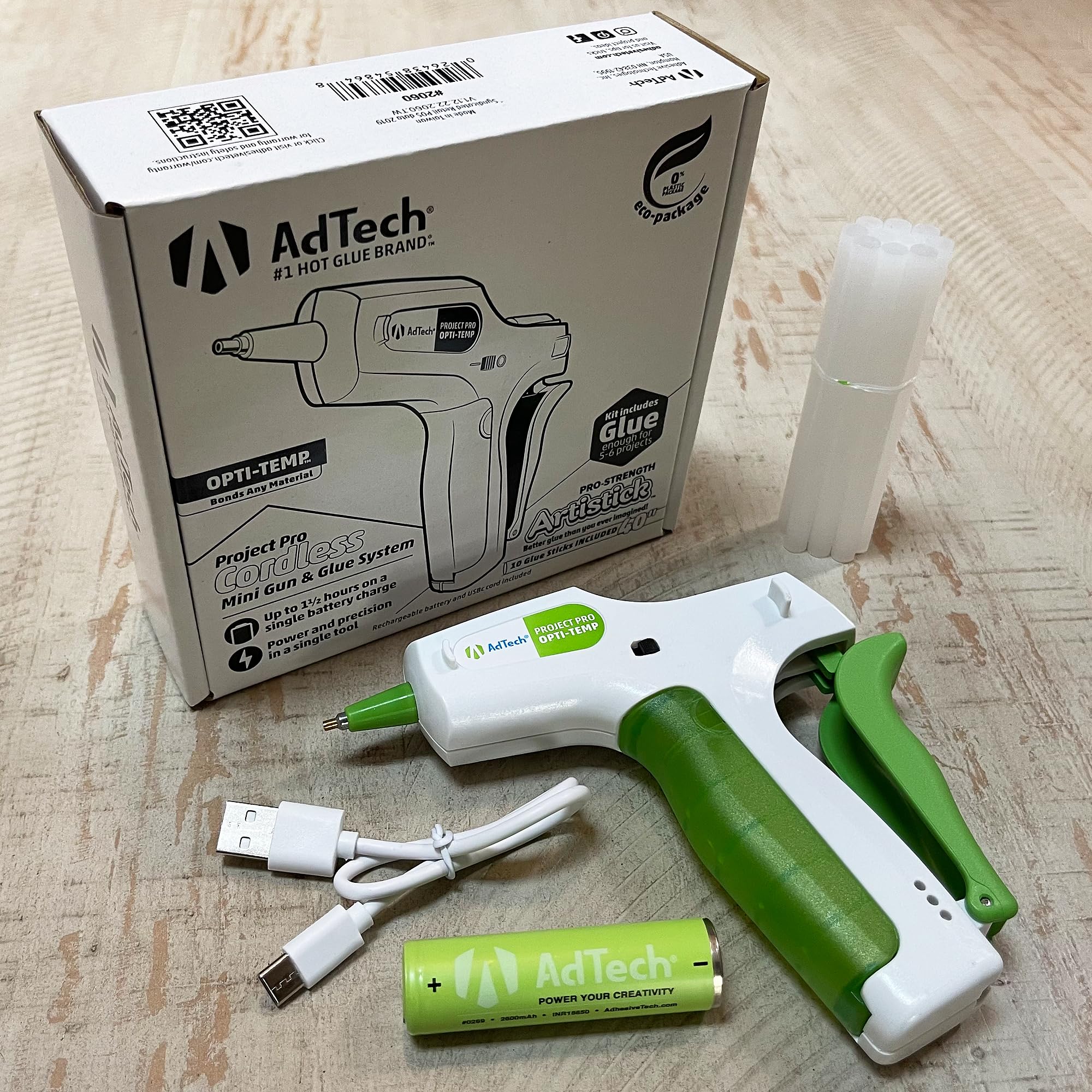 AdTech Project Pro Rechargeable Cordless Hot Glue Gun - Mini USB Glue Gun Kit with 10 Glue Sticks for DIY Crafts, Home Repairs & Art Projects | Fast Heating & Precision Nozzle | Perfect for Scrapbooking, Woodworking & School Projects