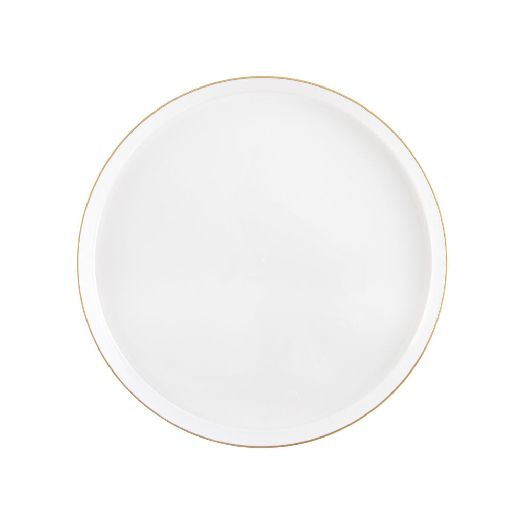 20-Pack Pearl & Gold Round Plastic Dinnerware Set for 10 Guests - Elegant Disposable Plates, Cups & Cutlery for Parties, Weddings & Special Events