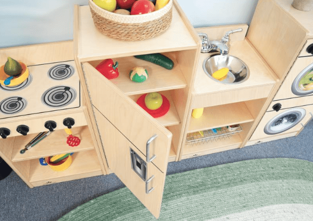 Natural Wooden Let's Play Toddler Refrigerator Toy - WB2345 - Pretend Play Kitchen Set for Kids Ages 2-5