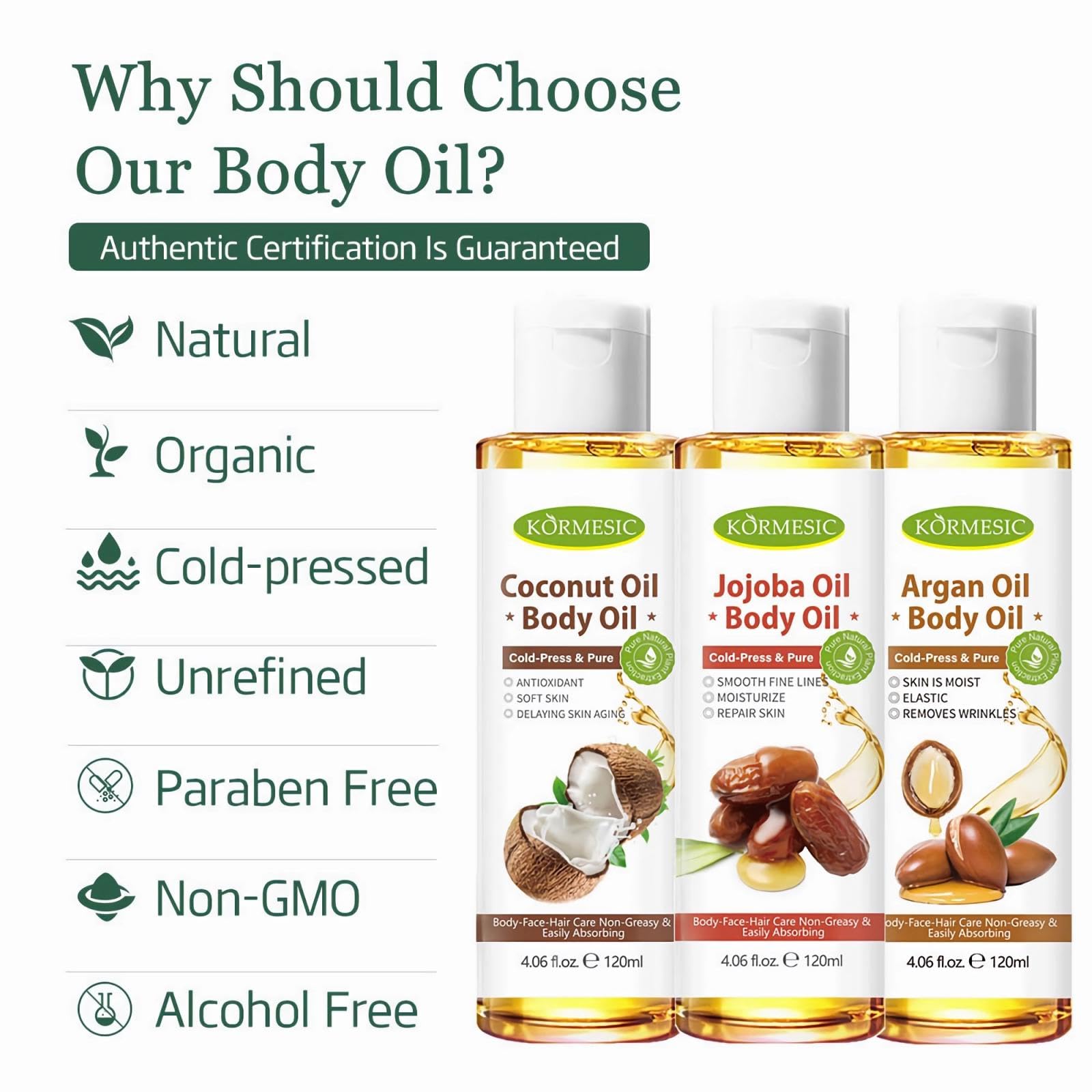 3-Pack Merchan Pure Natural Organic Body Oil for Dry Skin - Super Moisturizing & Anti-Aging Face, Hair, Nail & Massage Oil - Vegan Skin Care for Women (120ml x 3) | Perfect for Daily Hydration, Spa Treatments & Stretch Mark Prevention