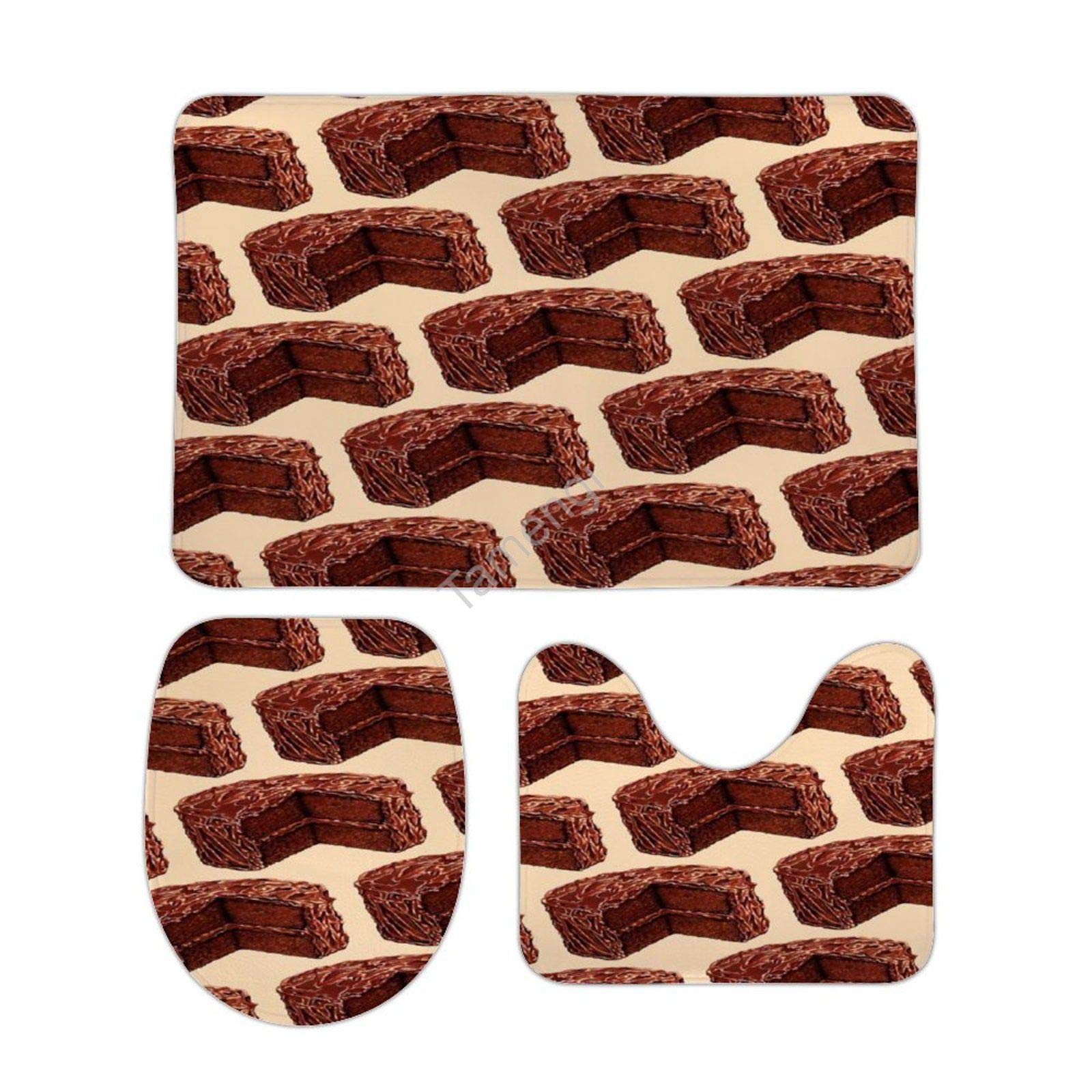 Non-Slip Bath Mats Set of 3 - Devil's Food Cake Pattern Bathroom Rugs with Toilet Lid Cover - Soft Absorbent Floor Mats for Bathroom, Shower & Doormat - Perfect for Home, Apartment & Guest Bath Decor