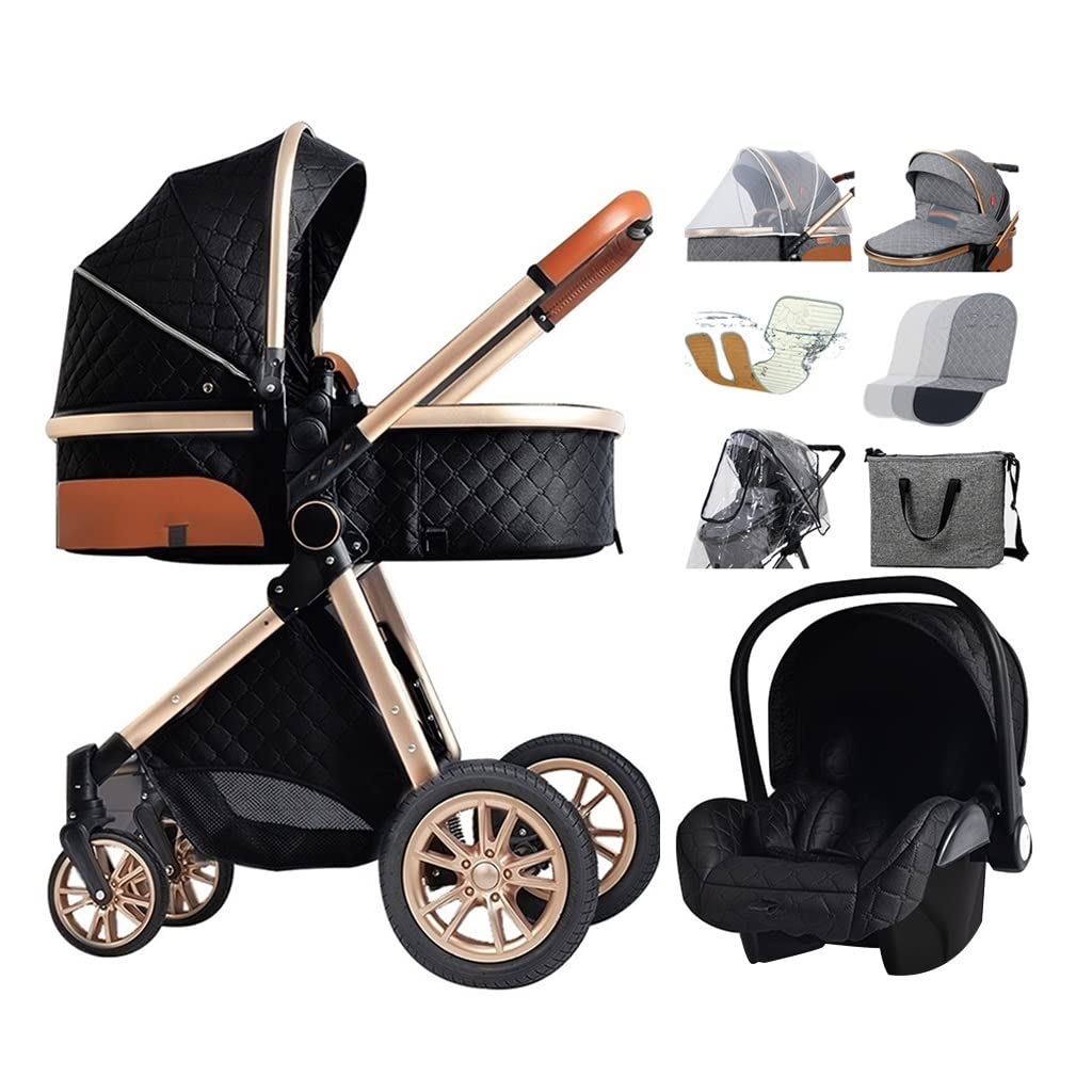 TRB Baby Pram Stroller - 2-in-1 Convertible Infant Stroller with Reversible Bassinet, 5-Point Safety Harness, Adjustable Recline | Includes Rain Cover, Footmuff & Mosquito Net | Perfect for Newborns, Toddlers & Travel (Black)