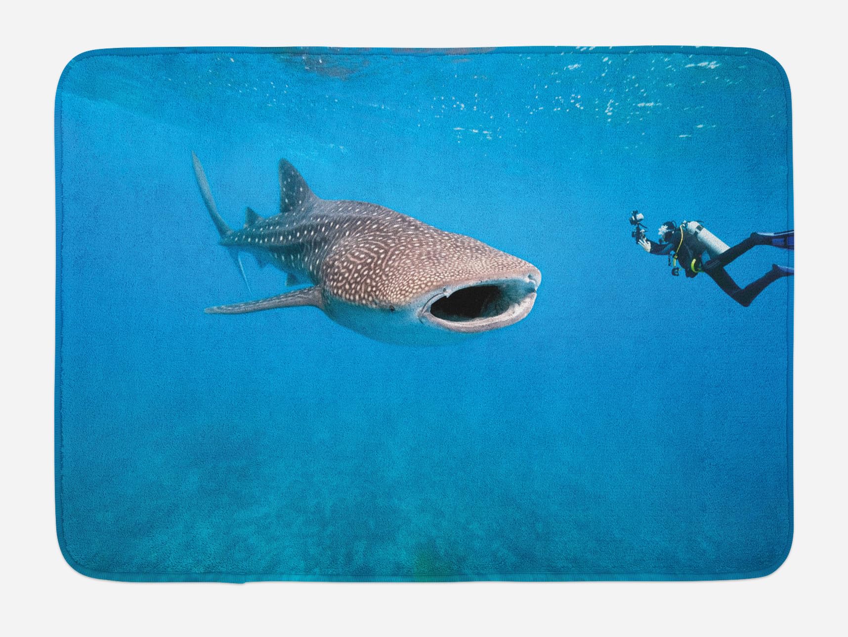Ambesonne Shark Bath Mat - Non-Slip Plush Bathroom Rug with Giant Whale Shark & Underwater Wildlife Diving Image, 30.2 x 20 Inches, Violet Blue Pale Grey - Perfect for Bathroom Decor, Kids Room & Beach House Theme