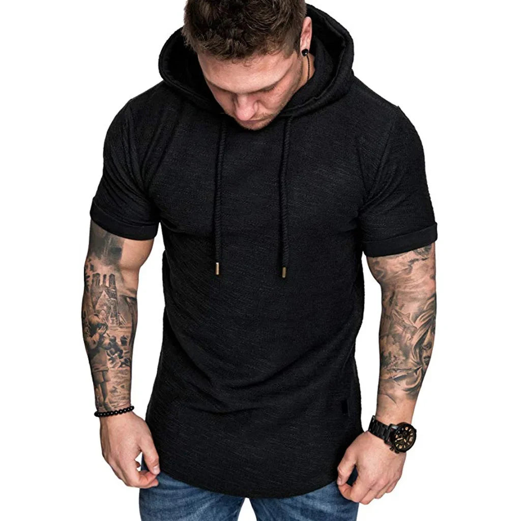 MRMT 2025 New Men's Short Sleeve Hooded Sweatshirt - Casual Solid Color Pullover Hoodie for Men | Perfect for Gym, Streetwear & Everyday Comfort