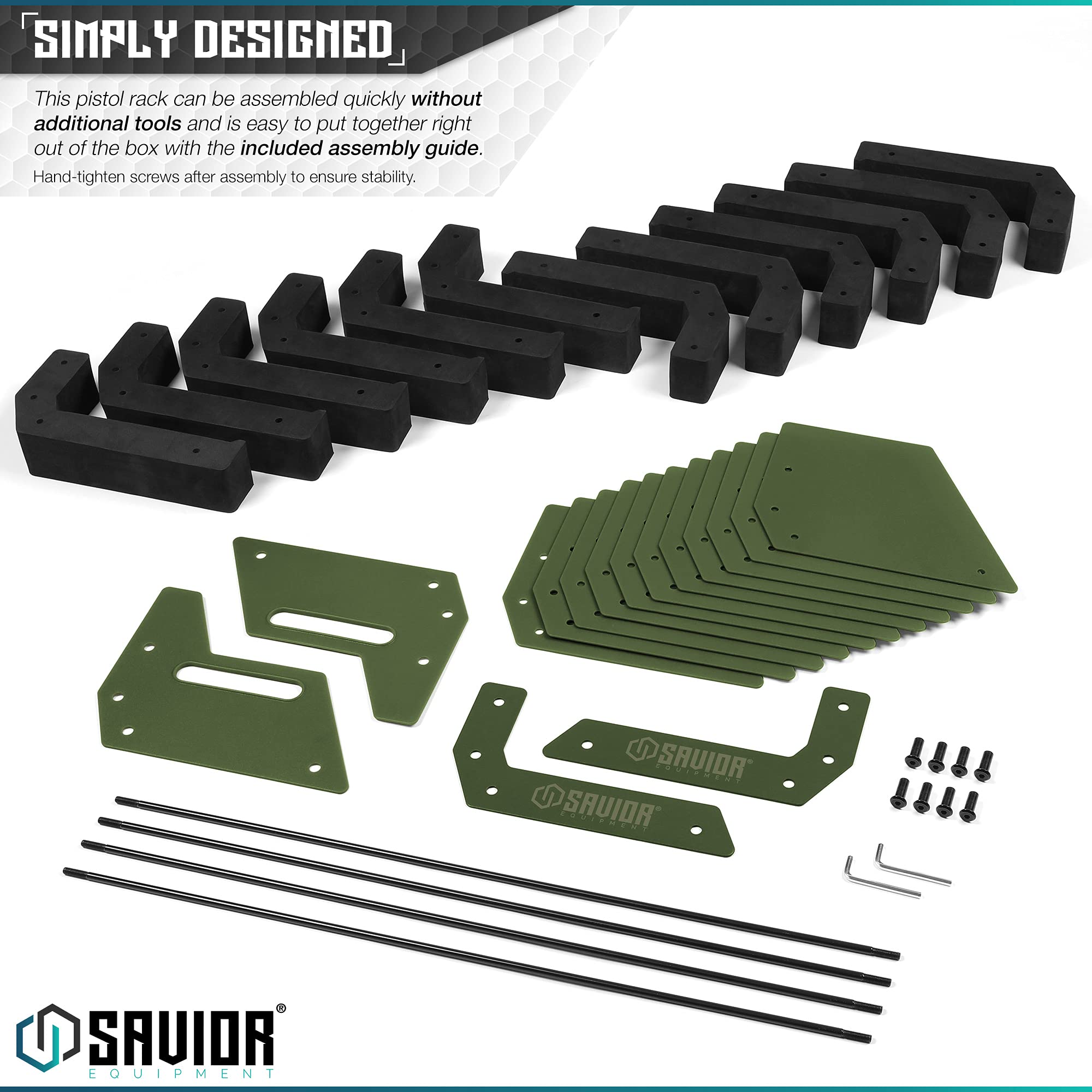 Savior Equipment Gun Pistol Revolver Rack Stand - Holds 4-12 Long-Barreled Firearms with Protective Cushioned Foam | Gun Safe & Cabinet Storage Organizer Accessories | Perfect for Home Security & Shooting Range Organization
