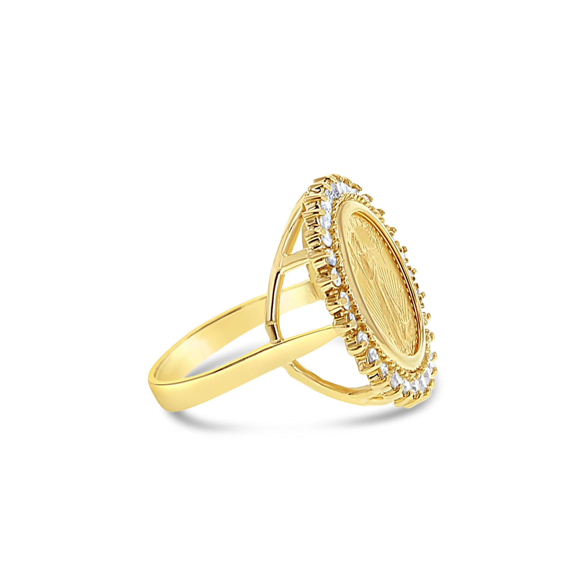 1/10 oz Fine Gold Lady Liberty Coin Ring with Diamond Halo - Elegant Jewelry for Women, Perfect Gift for Anniversary, Birthday & Special Occasions