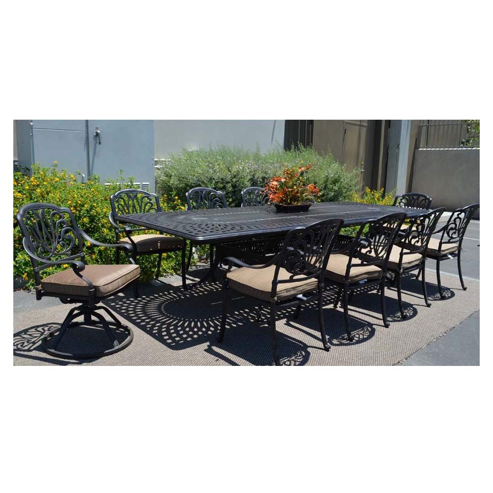 Elisabeth 11-Piece Outdoor Patio Dining Set with Extendable 48” x 132” Cast Aluminum Table - Perfect for Backyard BBQs, Poolside Gatherings & Garden Entertaining