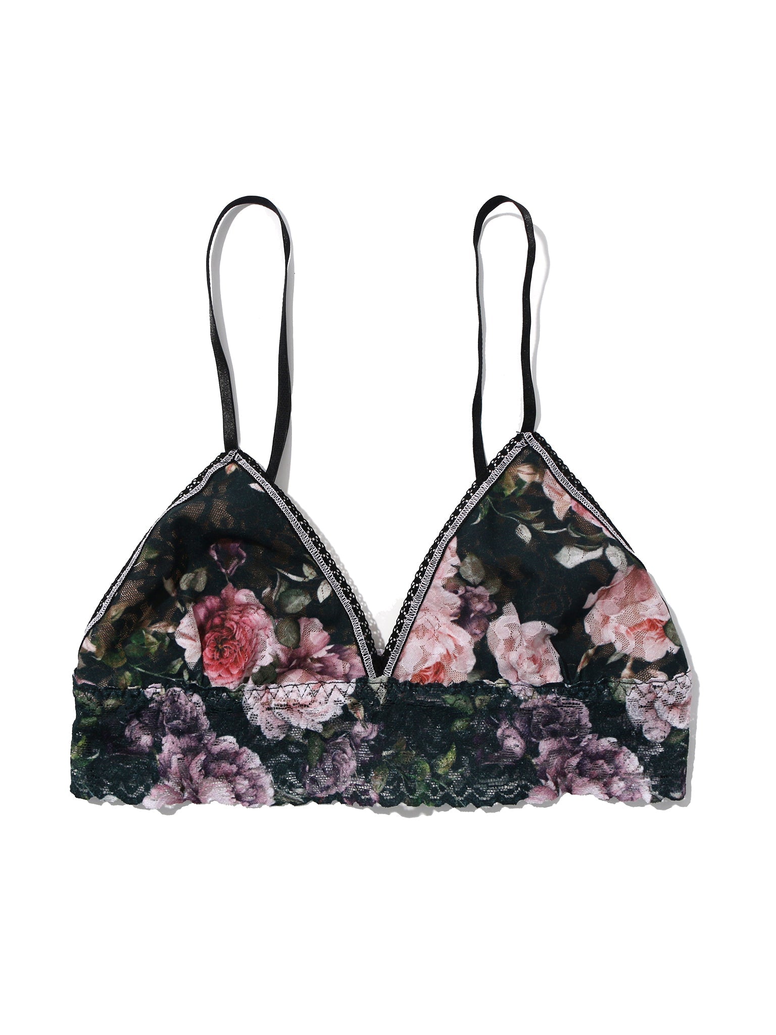 Printed Signature Lace Padded Triangle Bralette - Comfortable Wireless Bra for Women, Soft Stretch Fabric, Everyday Wear & Layering