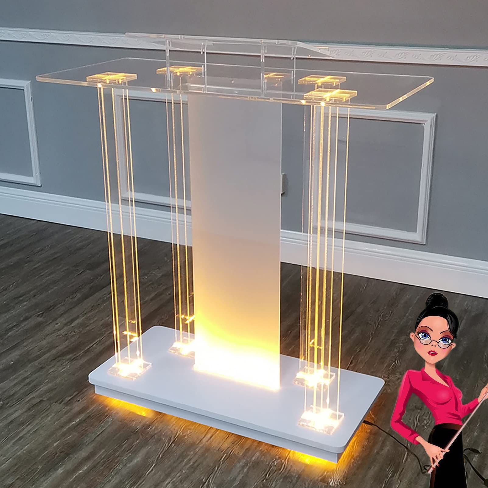 Yofsza Portable Acrylic Podium Stand with Wheels - Rolling Lectern for Church, Wedding, Conference Room & Office - Transparent Pulpit for Speeches, Presentations & Ceremonies