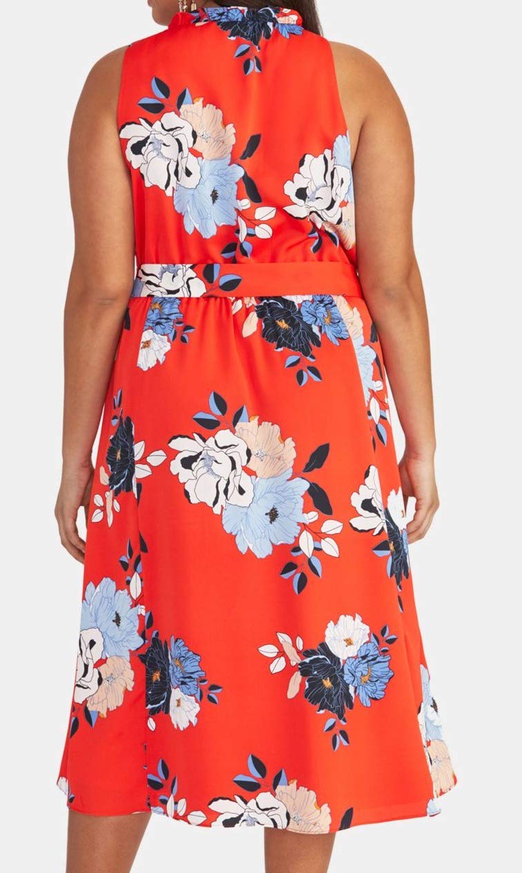 Rachel Roy Women's Plus Size Concetta High-Low Cocktail Dress in Radiant Red Combo - Size 2X | Flowy Party Dress for Evening Events, Weddings & Special Occasions