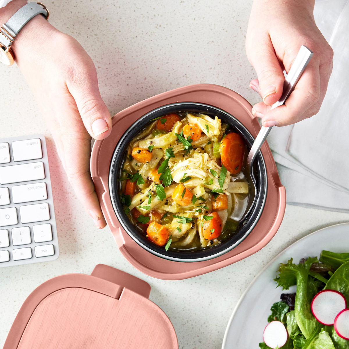 GreenLife Electric Lunch Box - Portable & Reusable Food Warmer for Office, Travel & School | Dusty Rose | Keep Meals Hot On-The-Go