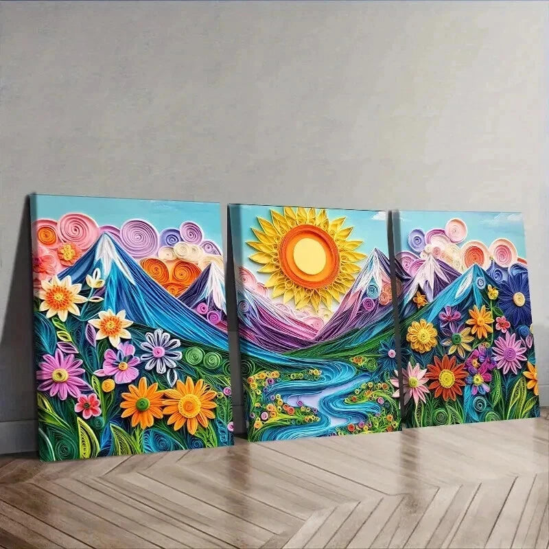 3-Piece Sun Rises from Mountain Wall Art Set - 50x70cm Framed Canvas Prints | High Quality Australian Made | Ready to Hang | Perfect for Living Room, Bedroom & Office Decor