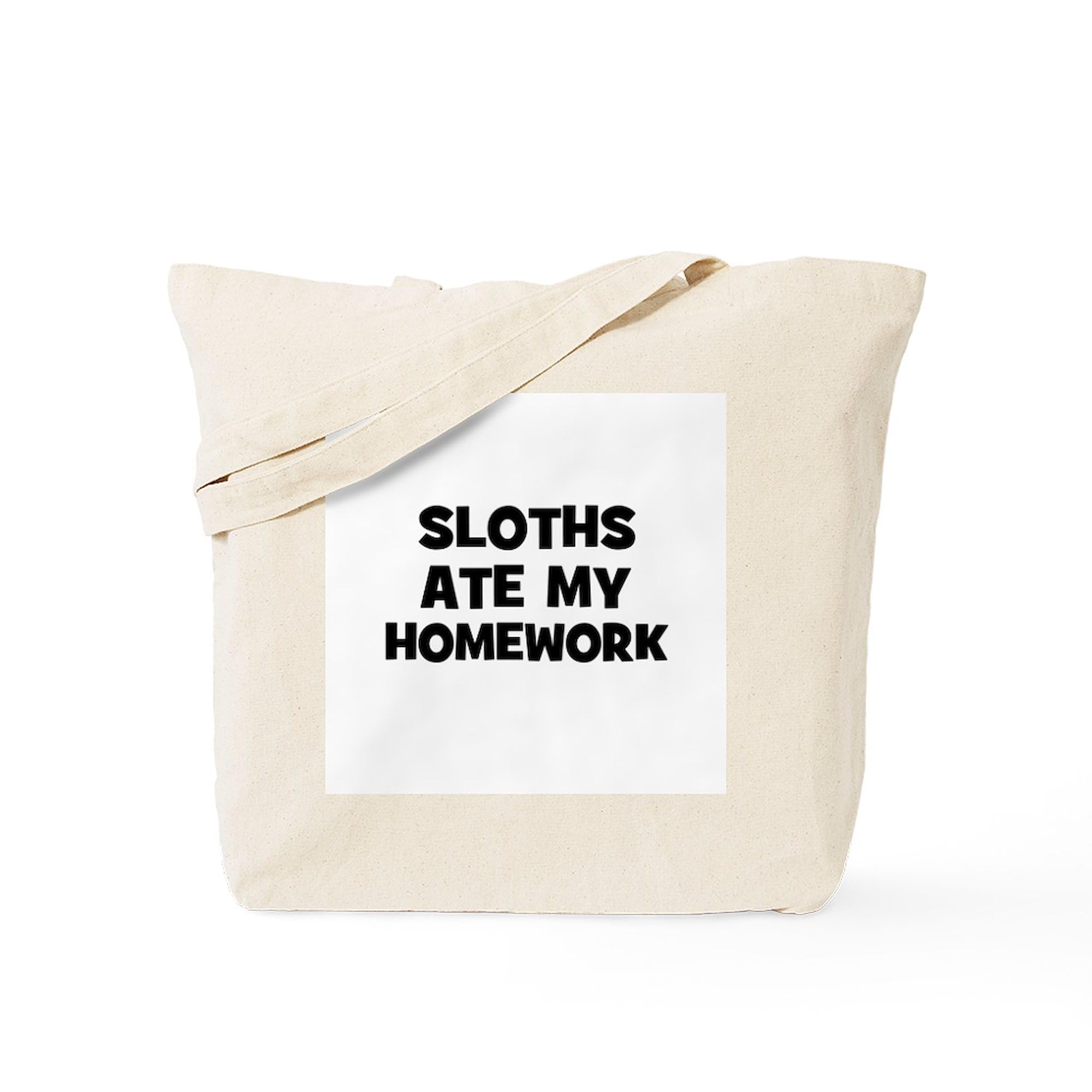 Sloths Ate My Homework Tote Bag - Natural Canvas Reusable Shopping Bag for School, Groceries & Beach | Eco-Friendly Cotton Tote with Funny Sloth Design