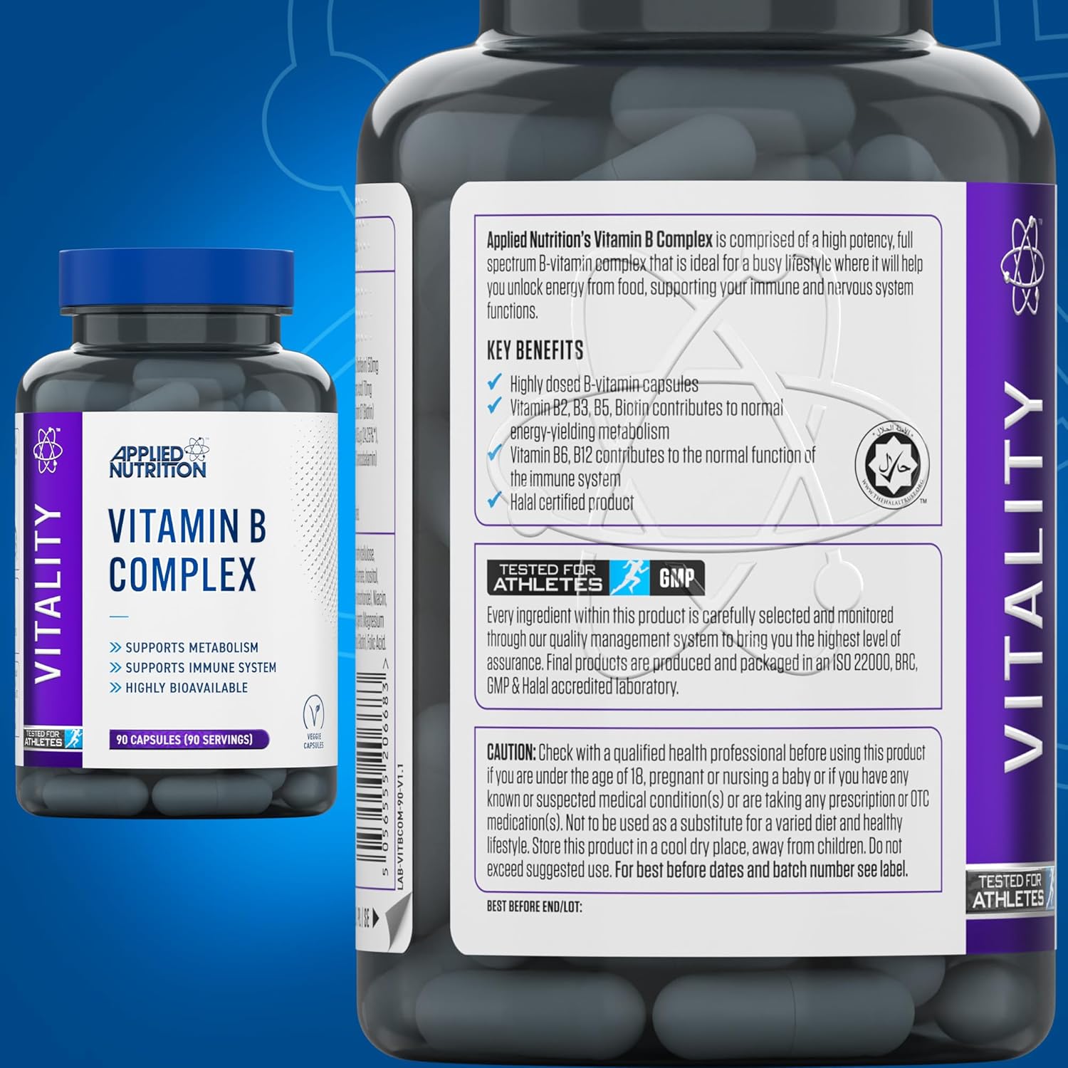 Applied Nutrition Vitamin B Complex Supplement - 90 Tablets for Energy, Metabolism & Stress Relief - Daily Health Support