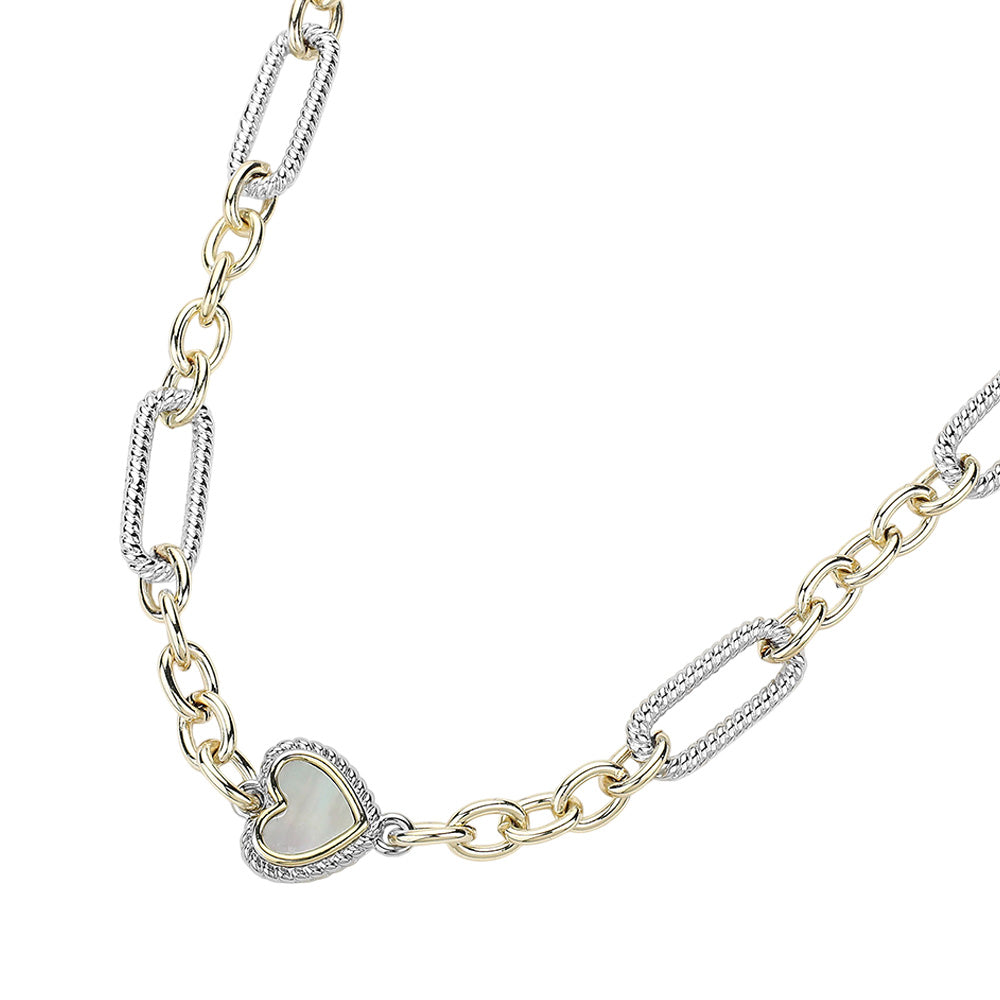 14K Gold Plated Mother of Pearl Heart Link Necklace for Women - Elegant Long Chain Jewelry Gift for Valentine's Day, Anniversary & Special Occasions