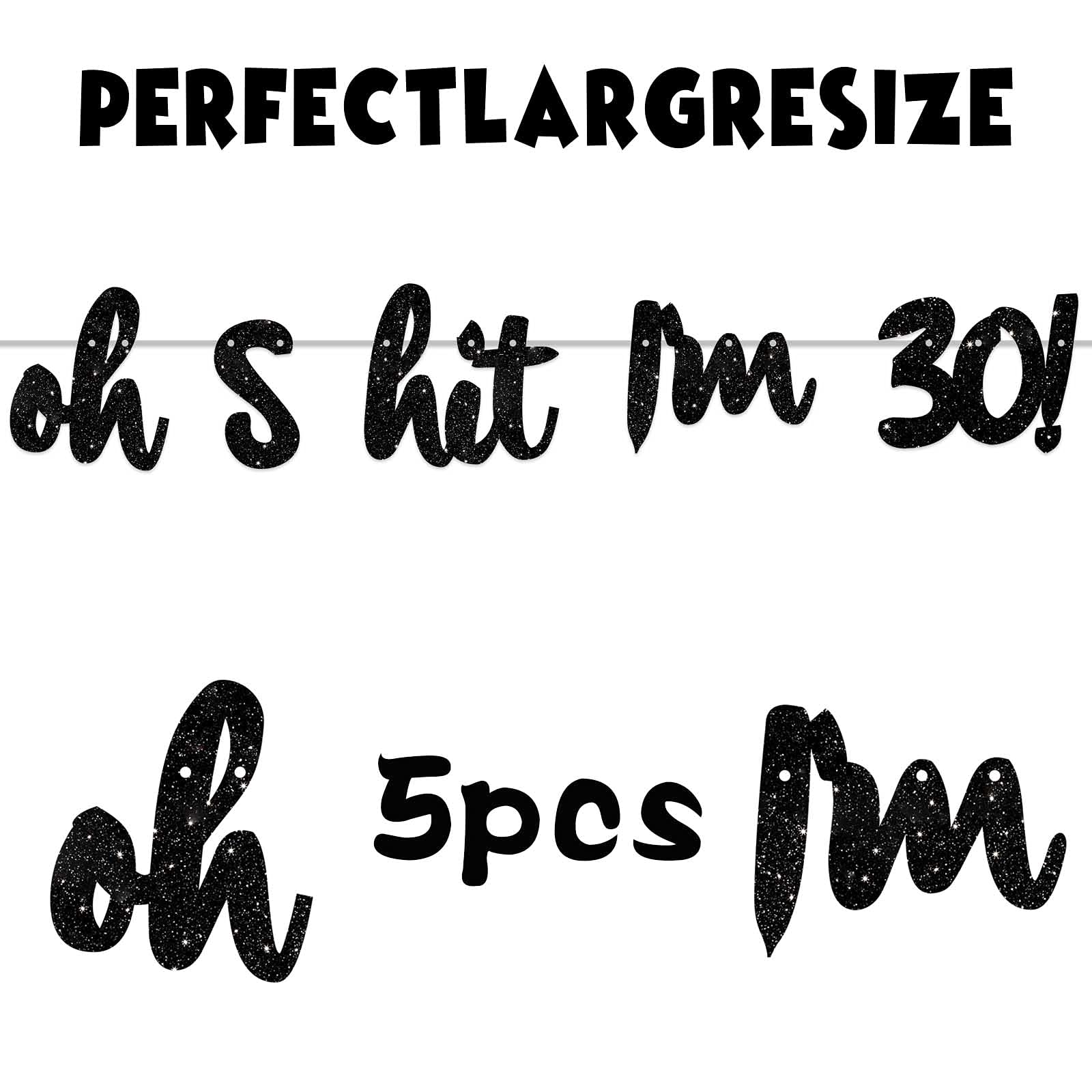 Black Glitter 'Oh I'm 30!' Birthday Banner Backdrop - Cheers to 30 Years Decor for Men & Women - Happy 30th Birthday Party Photo Studio Props, Flags & Supplies - Perfect for 30th Birthday Celebrations, Milestone Parties & Photo Booth Backgrounds