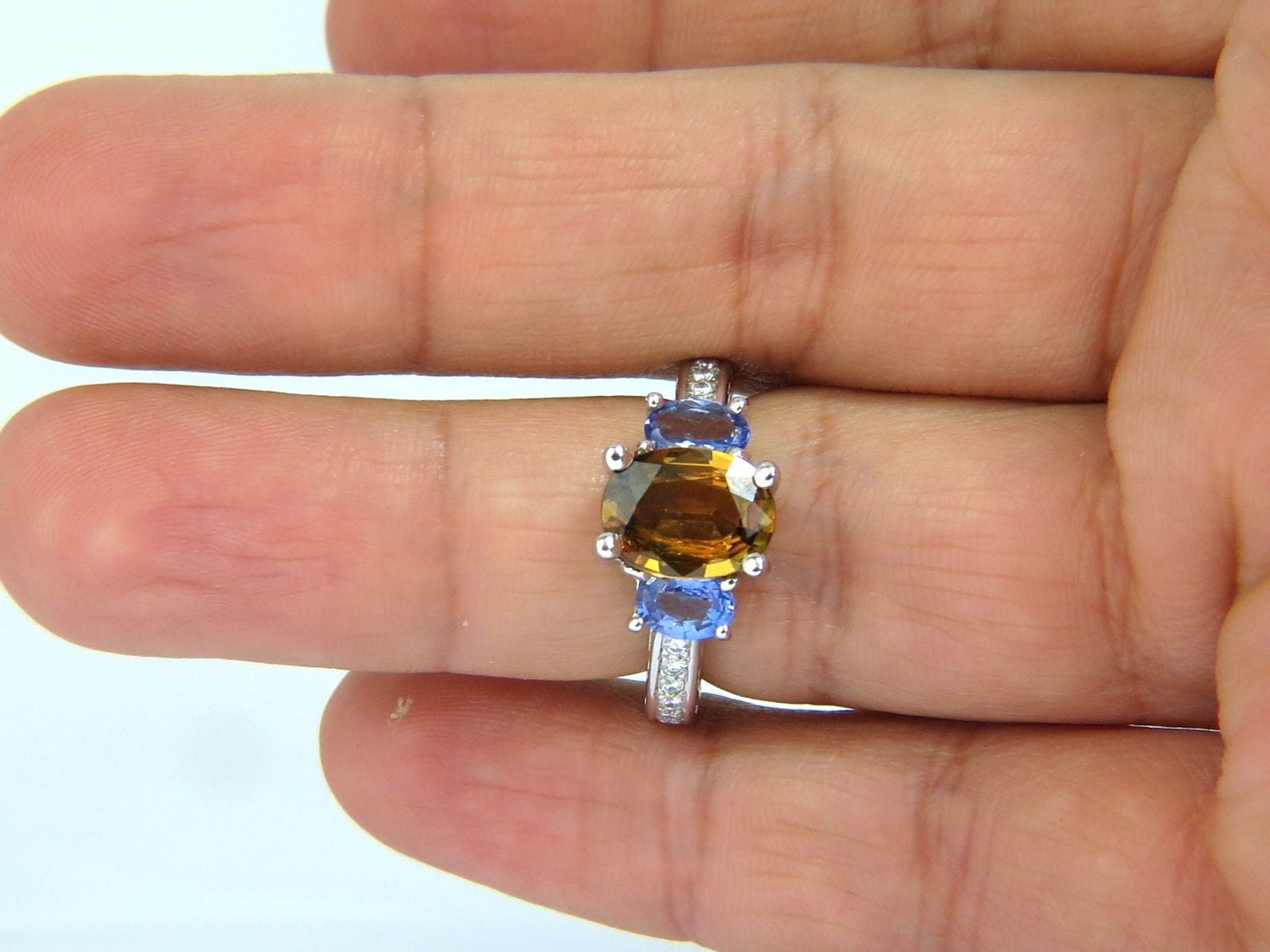 3.68CT Natural Fancy Vivid Yellow Brown Sapphire Tanzanite Diamond Ring in 14K Gold - Elegant Jewelry for Engagement, Wedding & Special Occasions