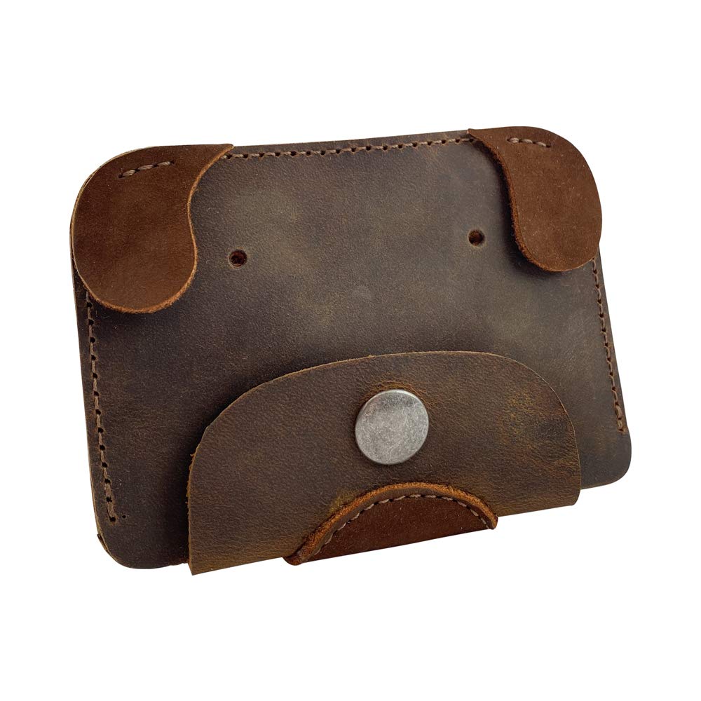 Premium Full Grain Leather Dog Head Wallet - Handmade TACO DOG Wallet in Bourbon Brown for Men & Women | Perfect for Everyday Use, Travel & Gifts