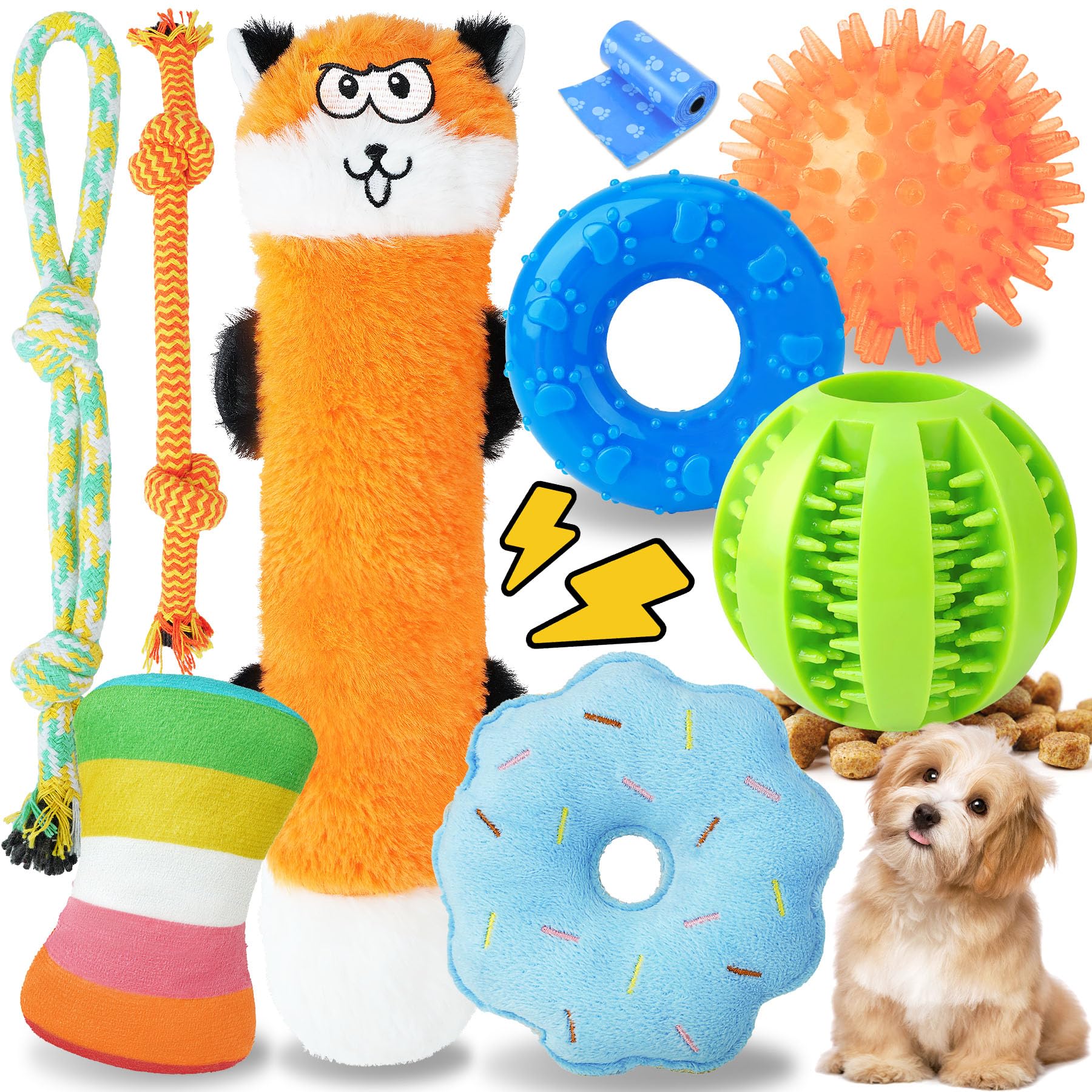 **9 Pack Interactive Puppy Chew Toys - Durable Rope, Treat Ball & Squeaky Toys for Small Dogs - Perfect for Teething & Playtime**