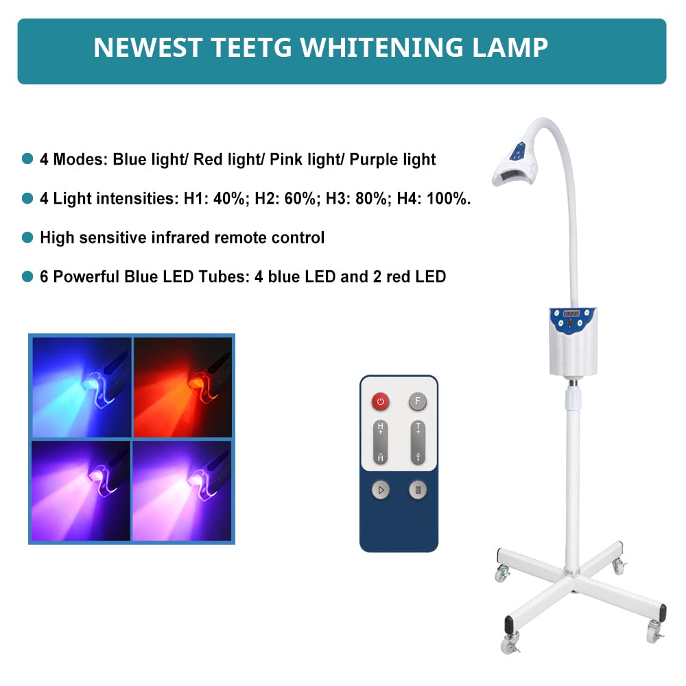 4 Colors LED Teeth Whitening Kit with Remote Control & Adjustable Light Intensities - Professional Dental Whitener for Home Use - Cold Bleaching Lamp (2023 Latest Version) - Fast 3-5 Day Delivery - Perfect for Travel, Gifts & Daily Oral Care