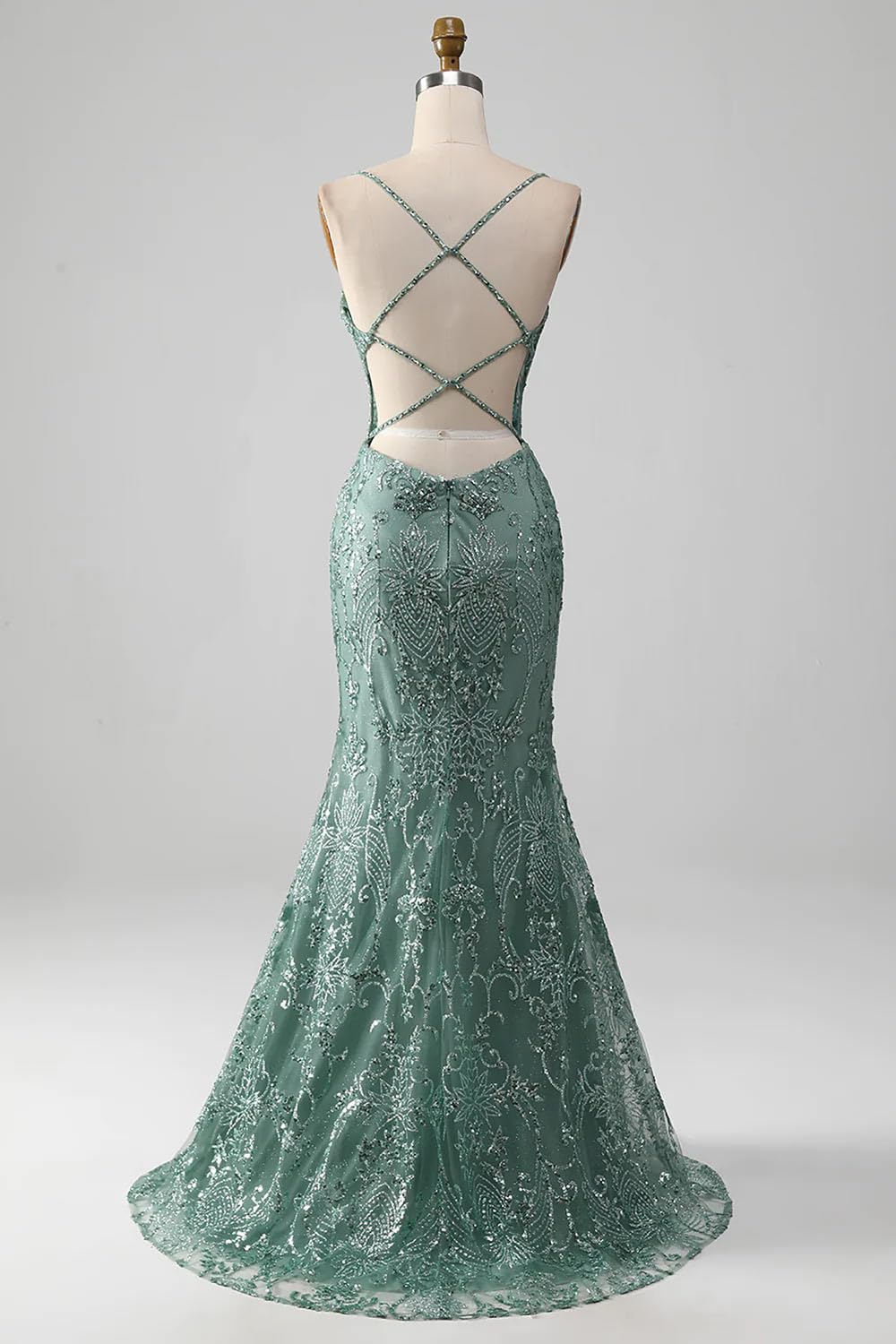 Sexy Spaghetti Straps Prom Dress | V-Neck Sheath Evening Gown in Grey Green with Beading | Handmade Custom Formal Party Dress for Prom, Homecoming, Cocktail Events & Special Occasions