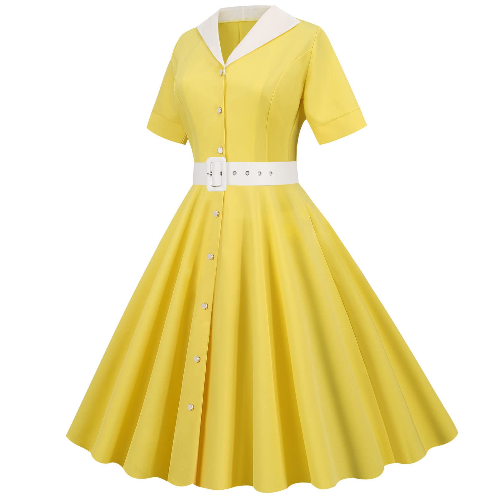 Women's Casual Midi Dress - Short Sleeve Swing Tea Dress Vintage A-Line Cocktail Party Dress | Perfect for Summer Outings, Garden Parties & Elegant Evening Events