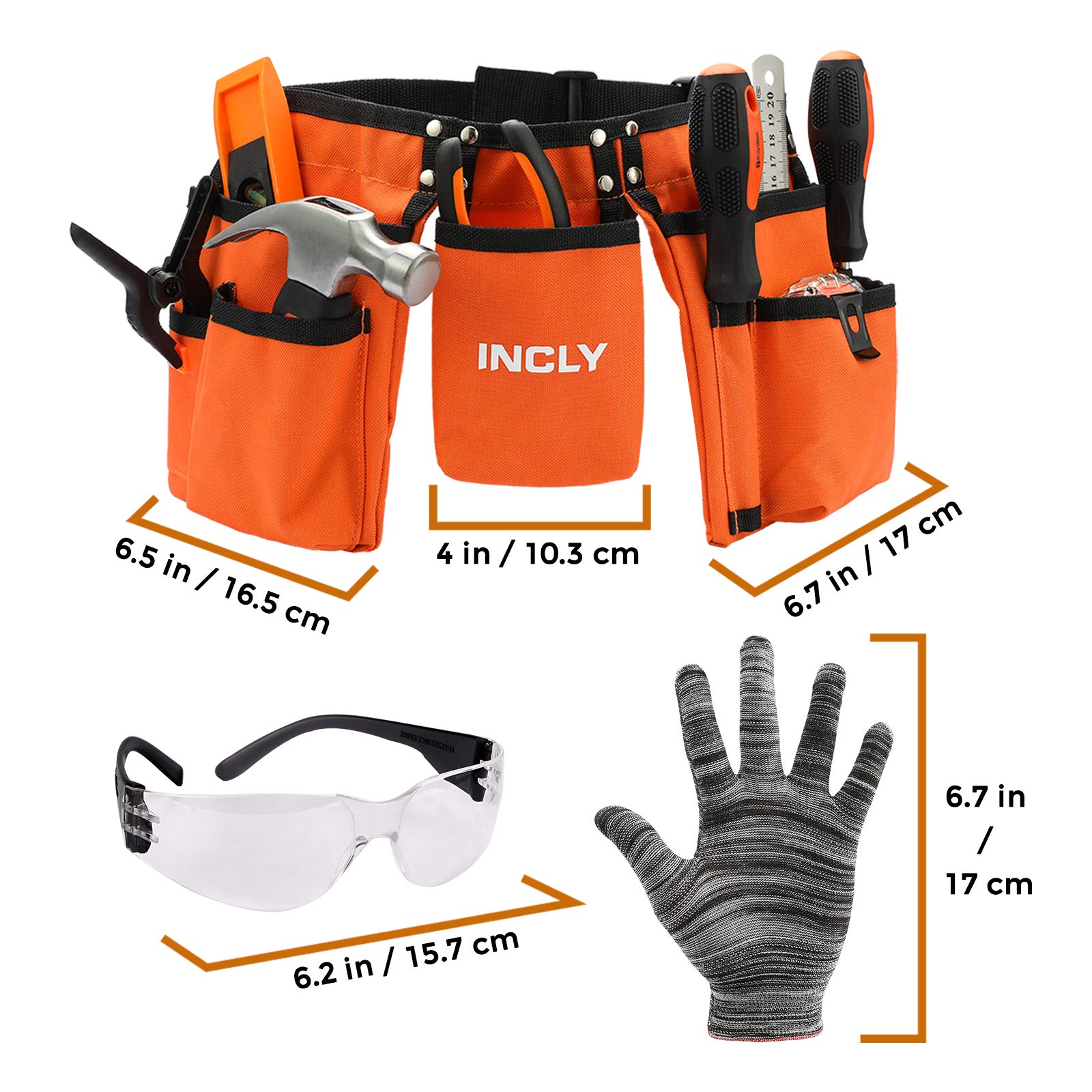 INCLY 95-Piece Kids Real Tool Set - Boys Construction Learning Tools with Hammer & Screwdriver for Home DIY, Woodworking & STEM Projects - Includes Tool Belt & Storage Bag - Perfect Gift for Young Builders