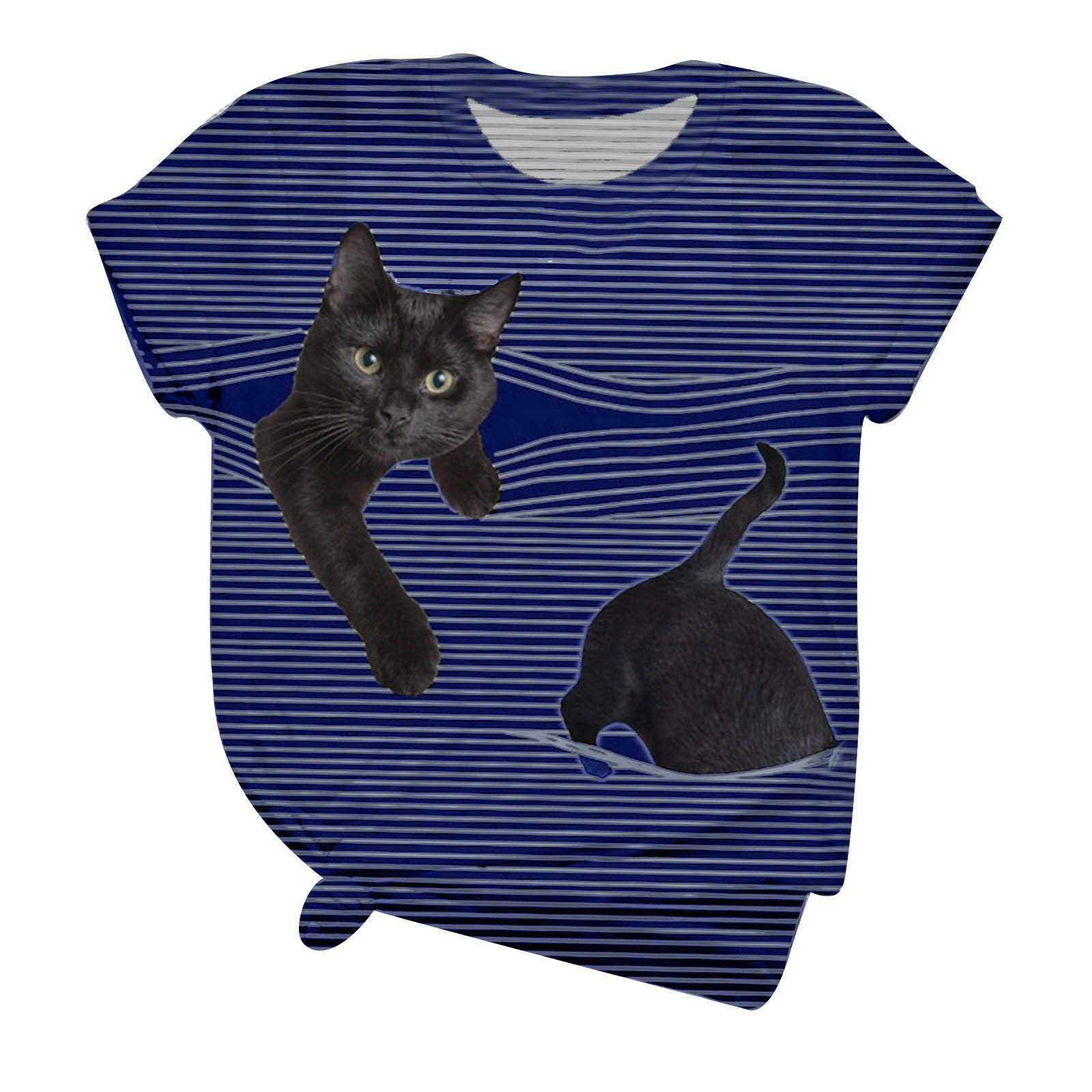 Handyulong Women's Summer Short Sleeve Cat Print T-Shirt - Casual O-Neck Blouse Top for Teen Girls | Perfect for School, Outings & Everyday Wear