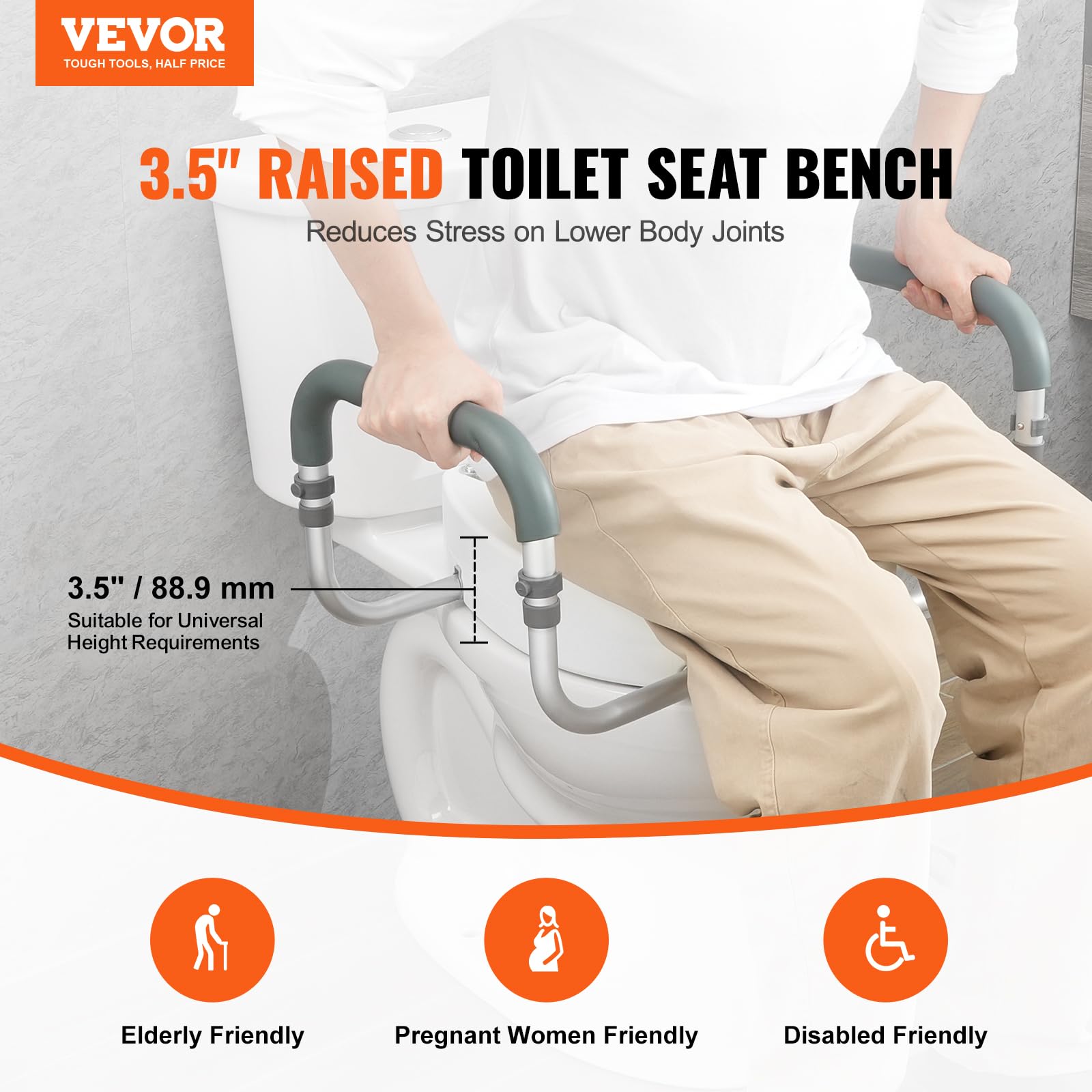 VEVOR Raised Toilet Seat with Handrails - 3.5