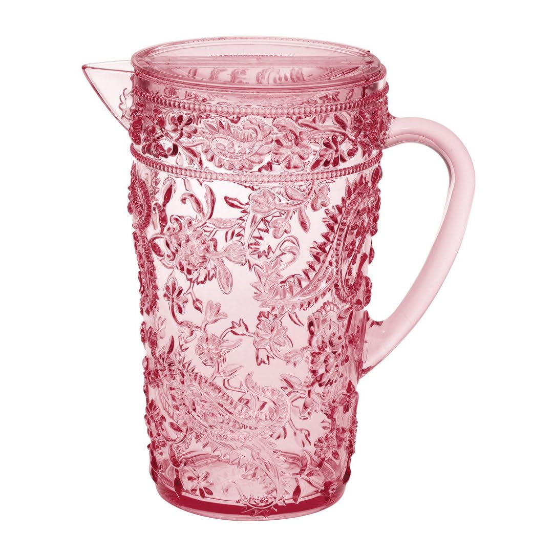 Premium 2.5 Quart BPA-Free Plastic Water Pitcher with Lid & Spout - Unbreakable Paisley Design for Juice, Tea & Cold Drinks - Perfect for Parties, Picnics & Everyday Kitchen Use