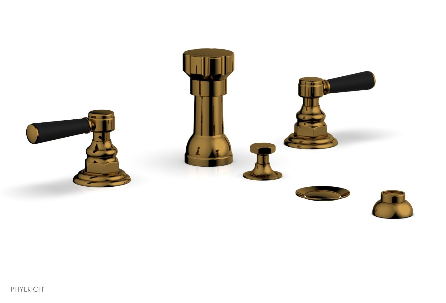 HEX TRADITIONAL 4-Hole Bidet Faucet Set with Satin Black Lever Handles - Model 500-61 - Perfect for Bathroom Renovation & Modern Toilet Upgrades