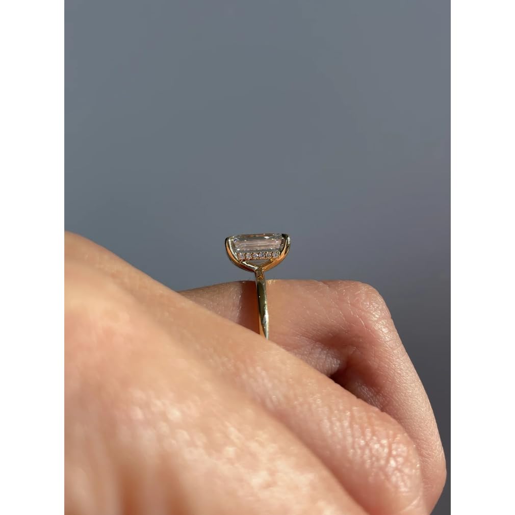 1CT-3CT Hidden Halo Emerald Cut Moissanite Engagement Ring for Women - Solitaire Wedding Ring in 925 Silver or 10K/14K/18K Solid Gold (Yellow, White, Rose) - Handcrafted Anniversary & Birthday Gift for Her - Perfect for Proposals, Weddings & Special Occasions