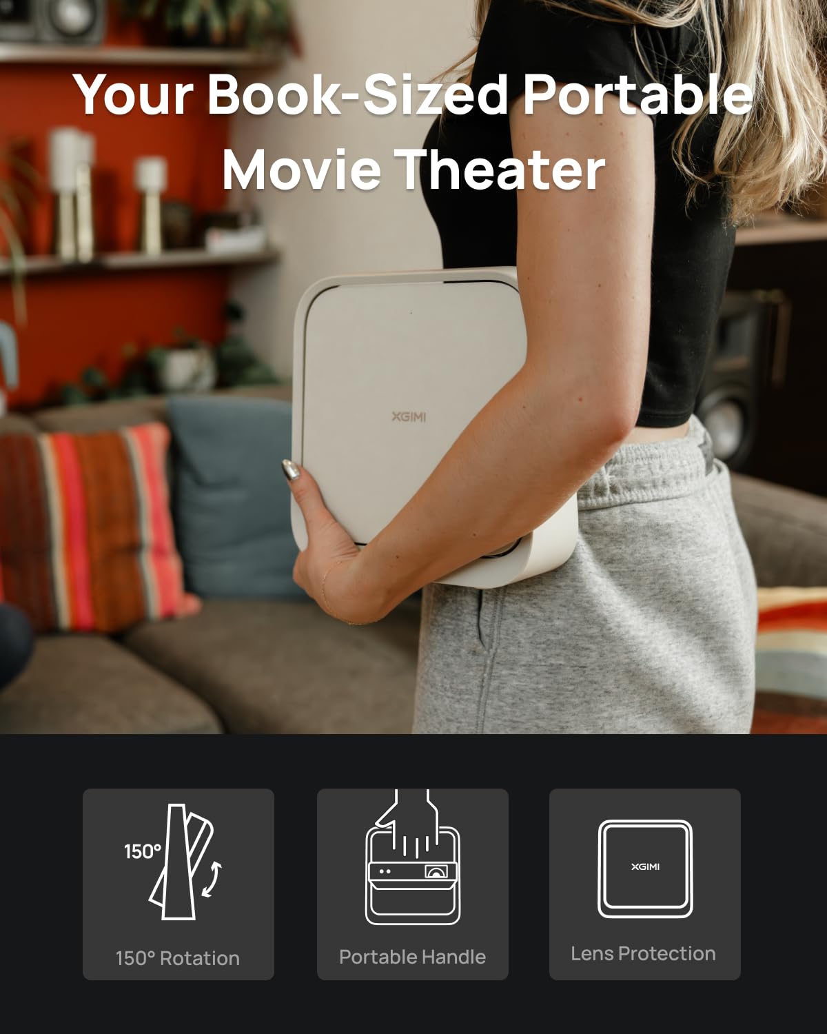 XGIMI Elfin Flip 2024 Portable Projector - 1080P Full HD Outdoor Movie Projector with Netflix, Built-in Adjustable Stand | 400 ISO Lumens, Lightweight & Compact Design | Perfect for Home Theater, Camping, and Outdoor Movie Nights