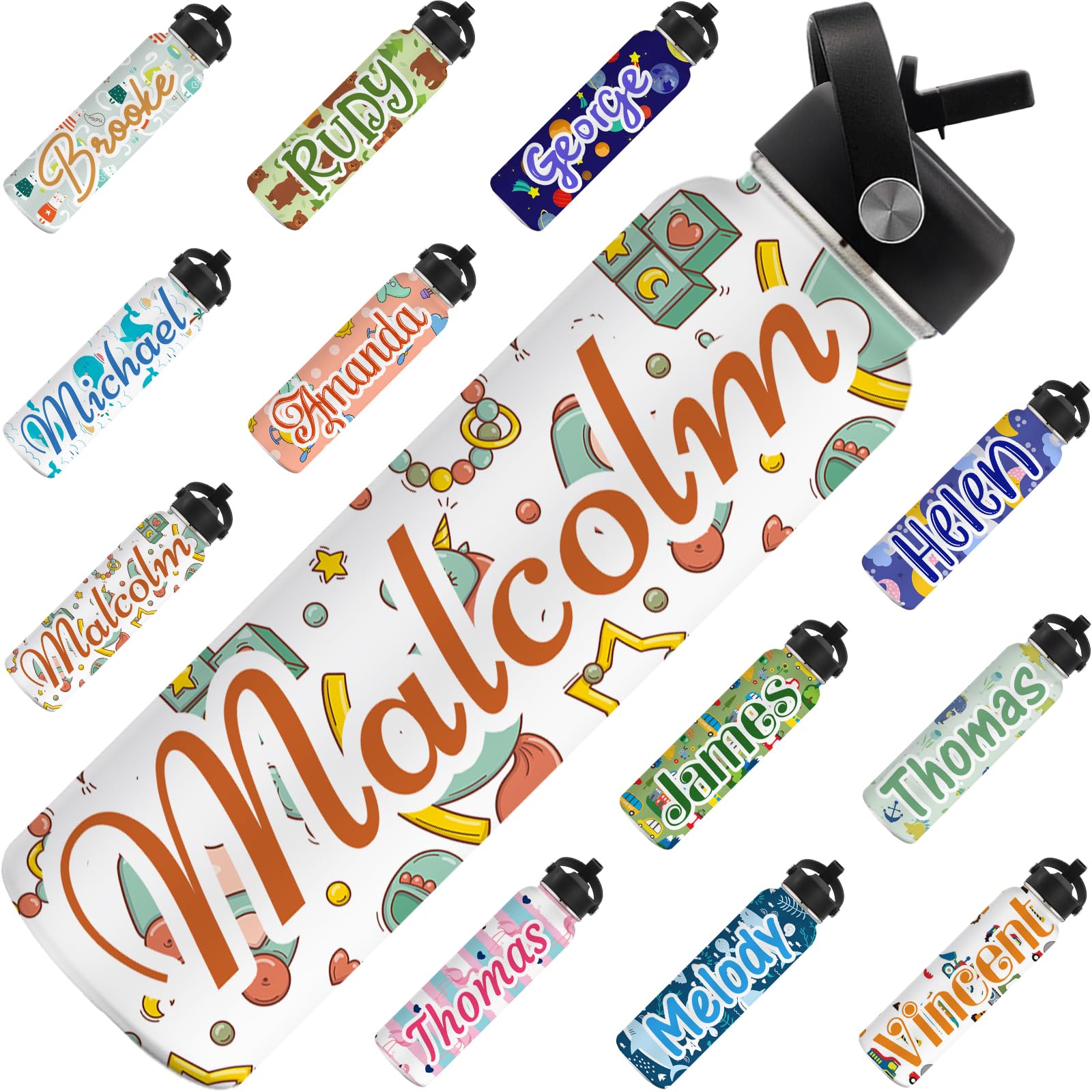 Custom Personalized Stainless Steel Water Bottle with Straw Lid - 18oz/24oz/32oz Insulated Cute Printed Bottle - Great for School, Sports, Gym & Outdoor Activities - Perfect Back to School Gift with Name Engraving