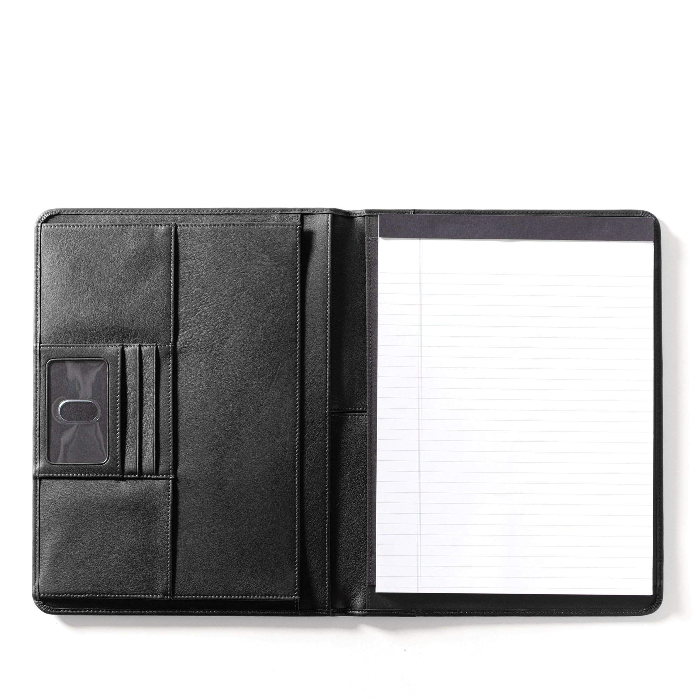 Premium Black Onyx Full Grain Leather Executive Portfolio - Luxury Business Padfolio for Professionals & Executives | Spacious Storage for Business Cards, Resumes & Documents | Leather Folder with Clear ID Window | Perfect for Office Meetings, Presentations & Corporate Gifting