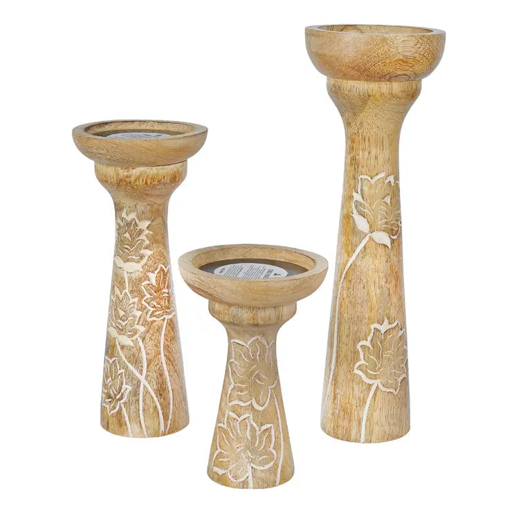 Lotus Vine Whitewashed Candle Holder Set - 3 Piece Rustic Farmhouse Decor for Wedding Centerpieces, Table Decorations & Home Décor