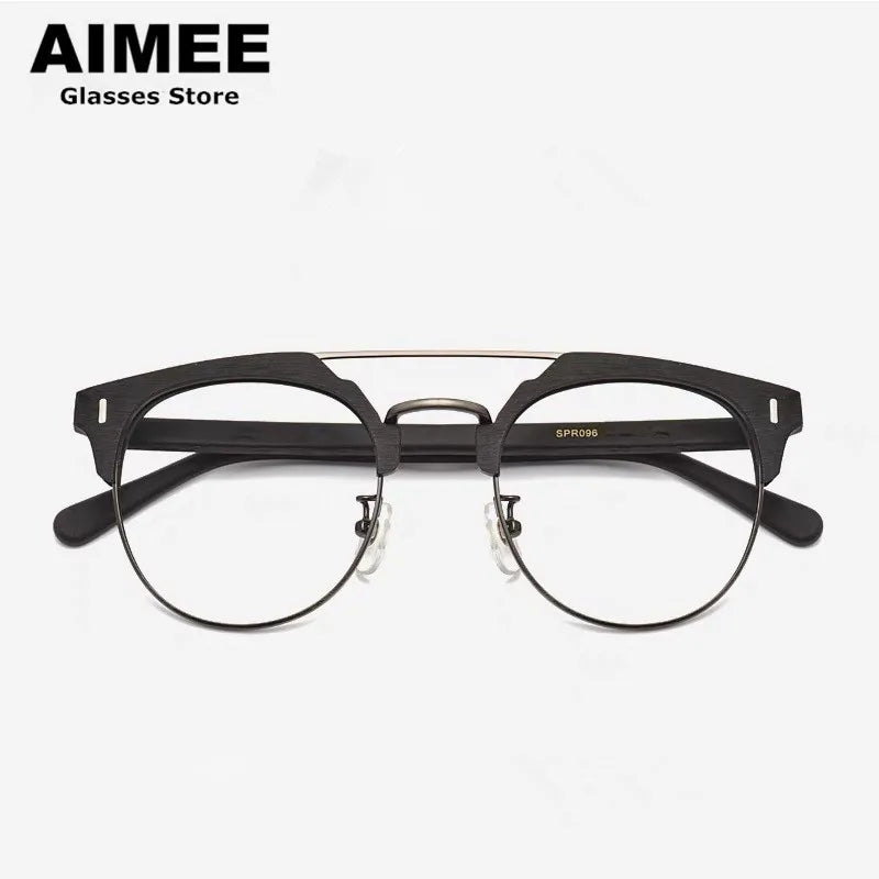 Aimee Unisex Full Rim Round Double Bridge Acetate Alloy Eyeglasses 1093 - Stylish Retro Frame for Men & Women - Perfect for Reading, Work, and Fashion Accessories