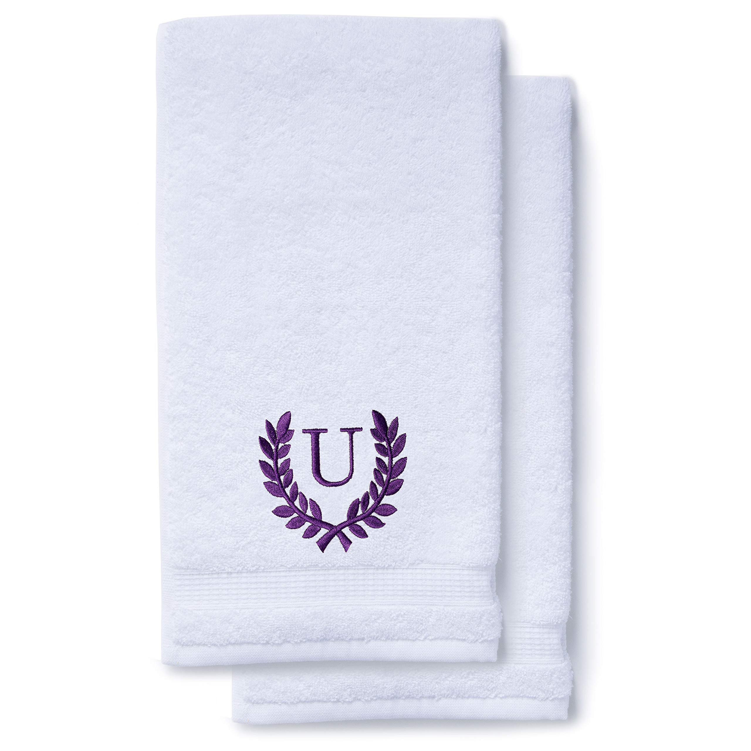 Personalized Monogrammed Hand Towels Set of 2 - Luxury Turkish Cotton 16x30 Inch for Bathroom, Kitchen & Spa | Custom Wedding Bridal Gift with Roman Font | Perfect for Home Decor, Guest Towels & Makeup Removal