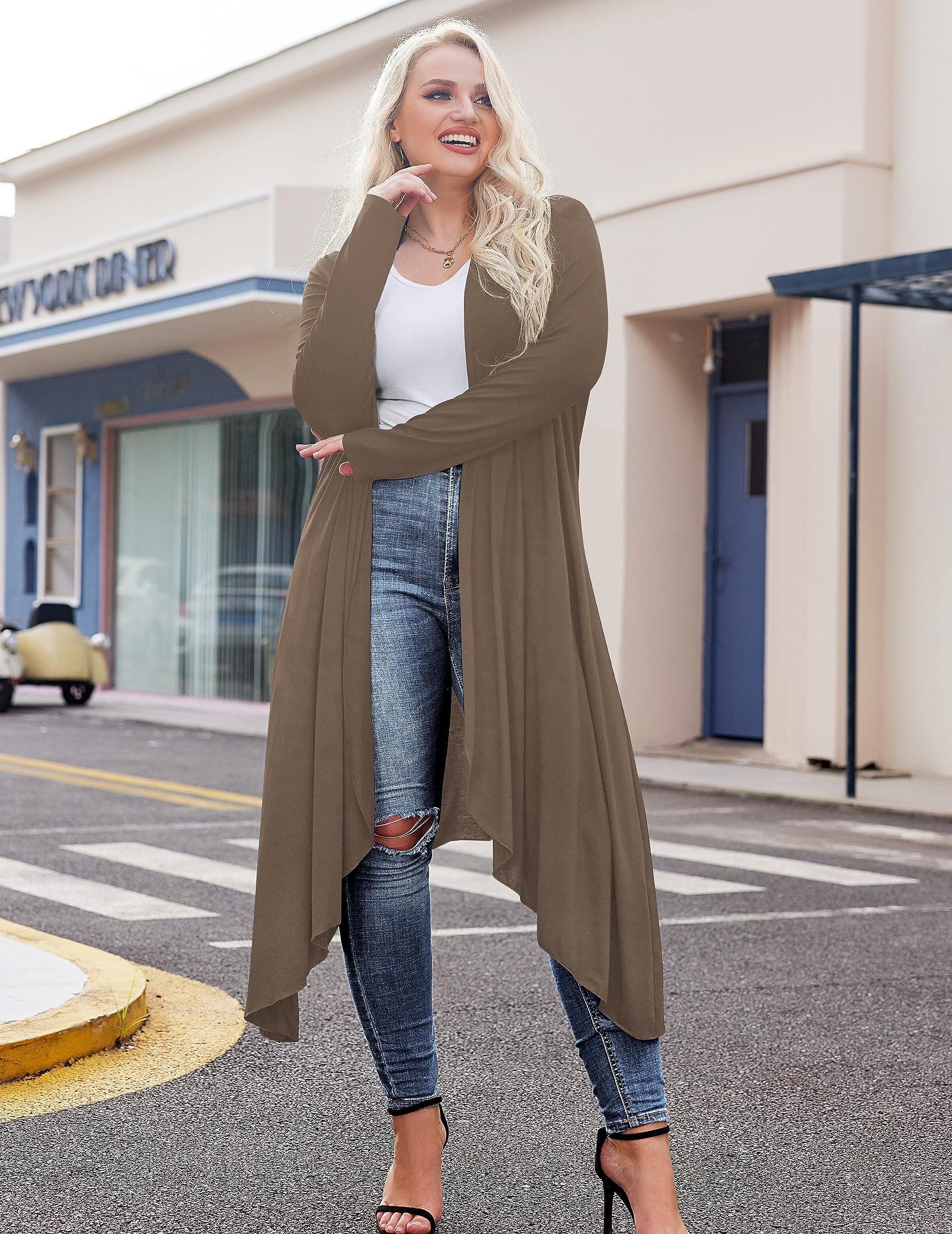 IN'VOLAND Plus Size Women's Long Sleeve Open Front Cardigan - Lightweight Duster Sweater for Casual Wear (Sizes L-5XL) | Perfect for Office, Lounge & Fall Layering
