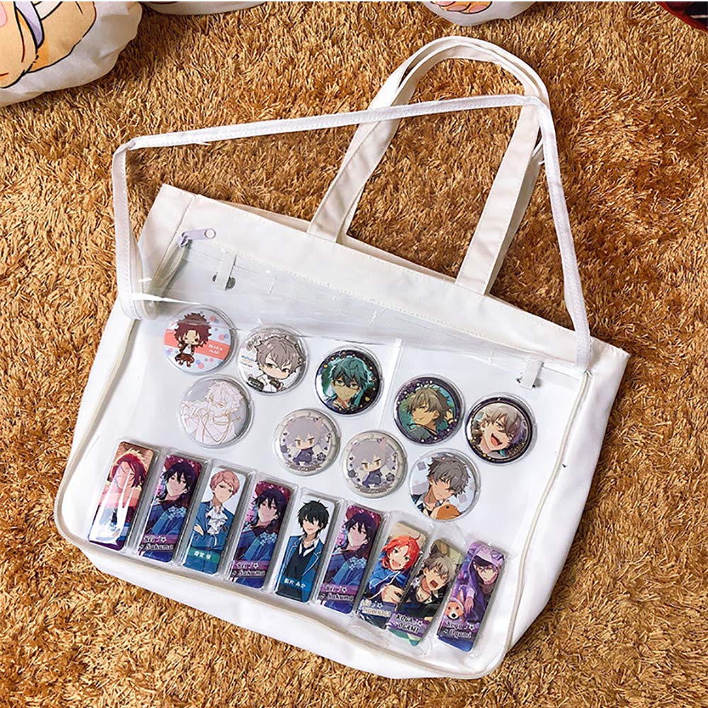 Clear Window Tote Bag for Pins - DIY Shoulder Handbag with Customizable Pockets | Perfect for Cosplay, Conventions & Everyday Use