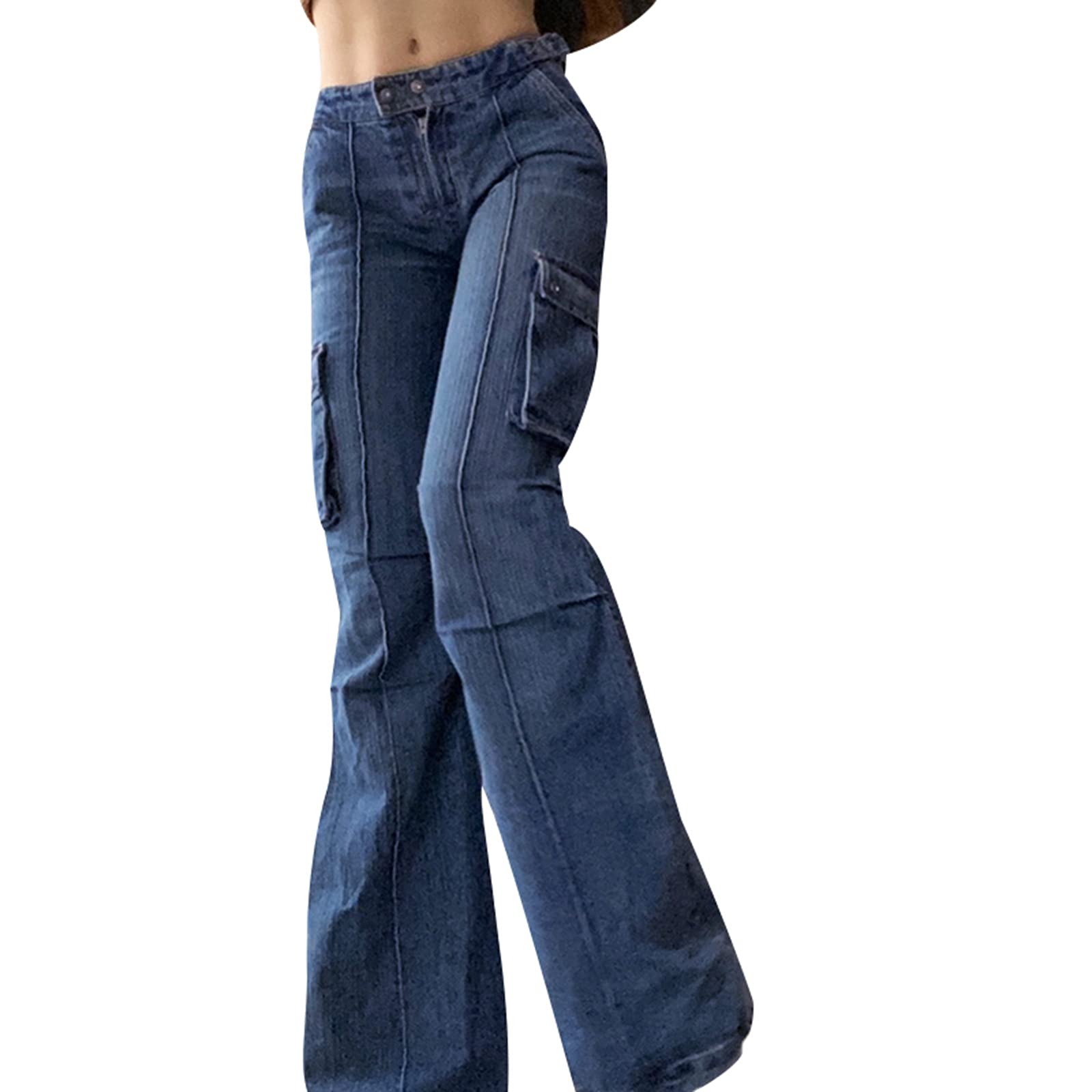 KMBANGI Women's High Waist Baggy Jeans - Wide Leg Straight Denim Cargo Pants for Casual Wear | Y2K Fashion Streetwear | Perfect for Everyday Outfits, Parties & Urban Style