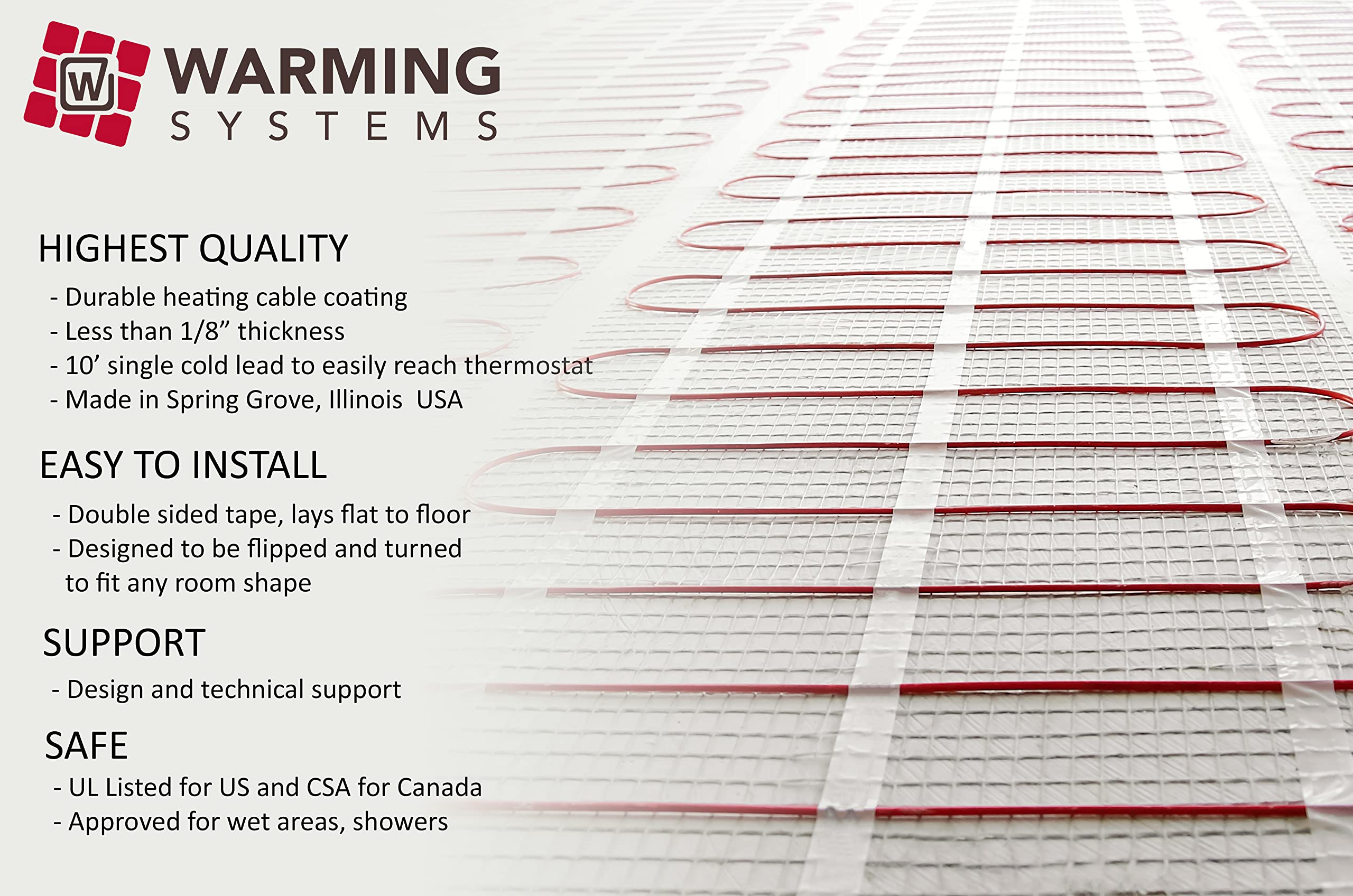 80 Sqft Electric Radiant Floor Heating Mat - 120V WiFi Programmable Thermostat with Touch Screen & Floor Sensor | Warm Tile Floors for Bathroom, Kitchen & Basement | Easy Installation Monitoring System