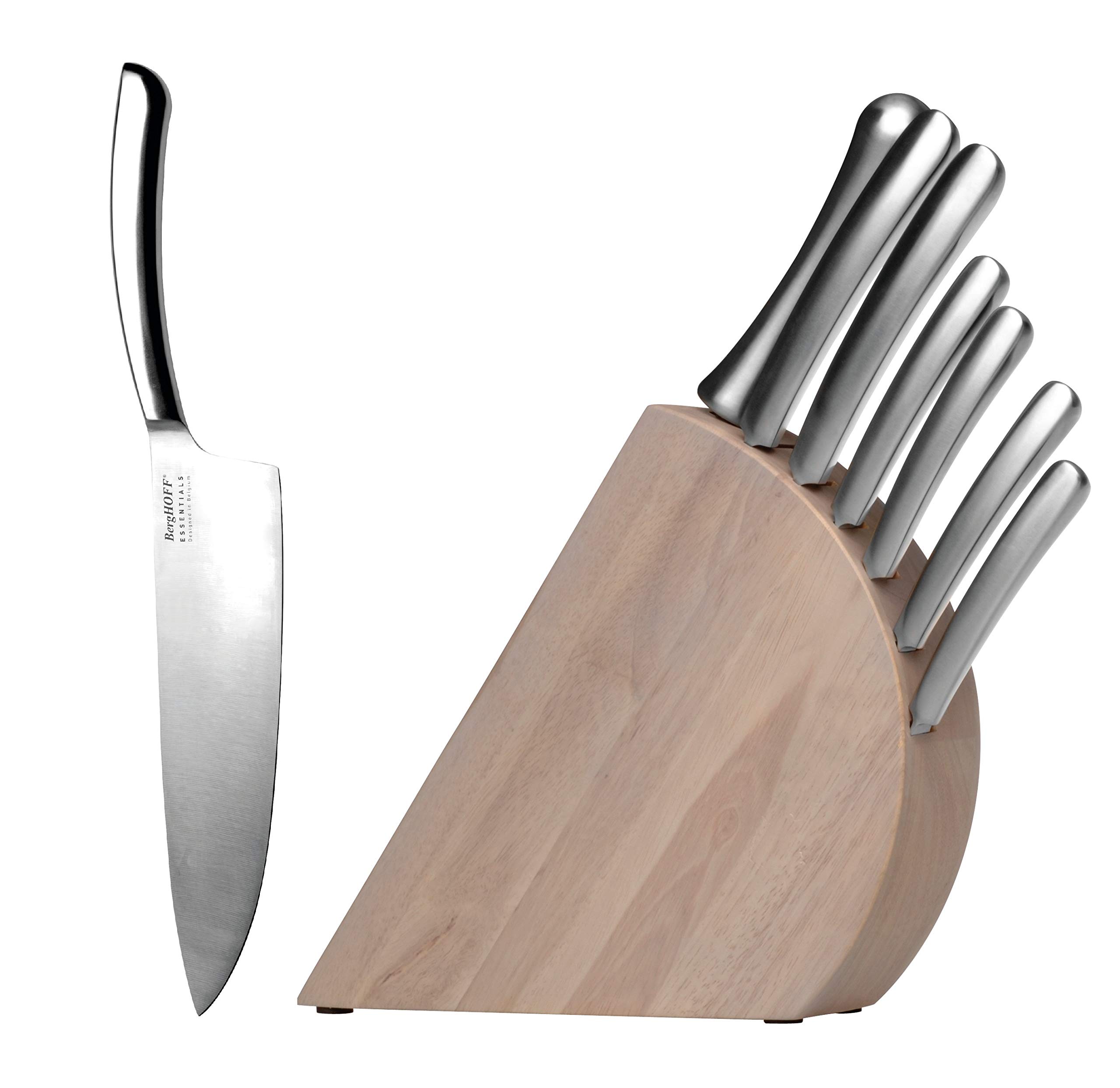 BergHOFF Concavo 8-Piece Knife Block Set - Premium Stainless Steel Kitchen Knives with Wooden Storage Block | Perfect for Home Cooking, Professional Chefs & Gift Giving