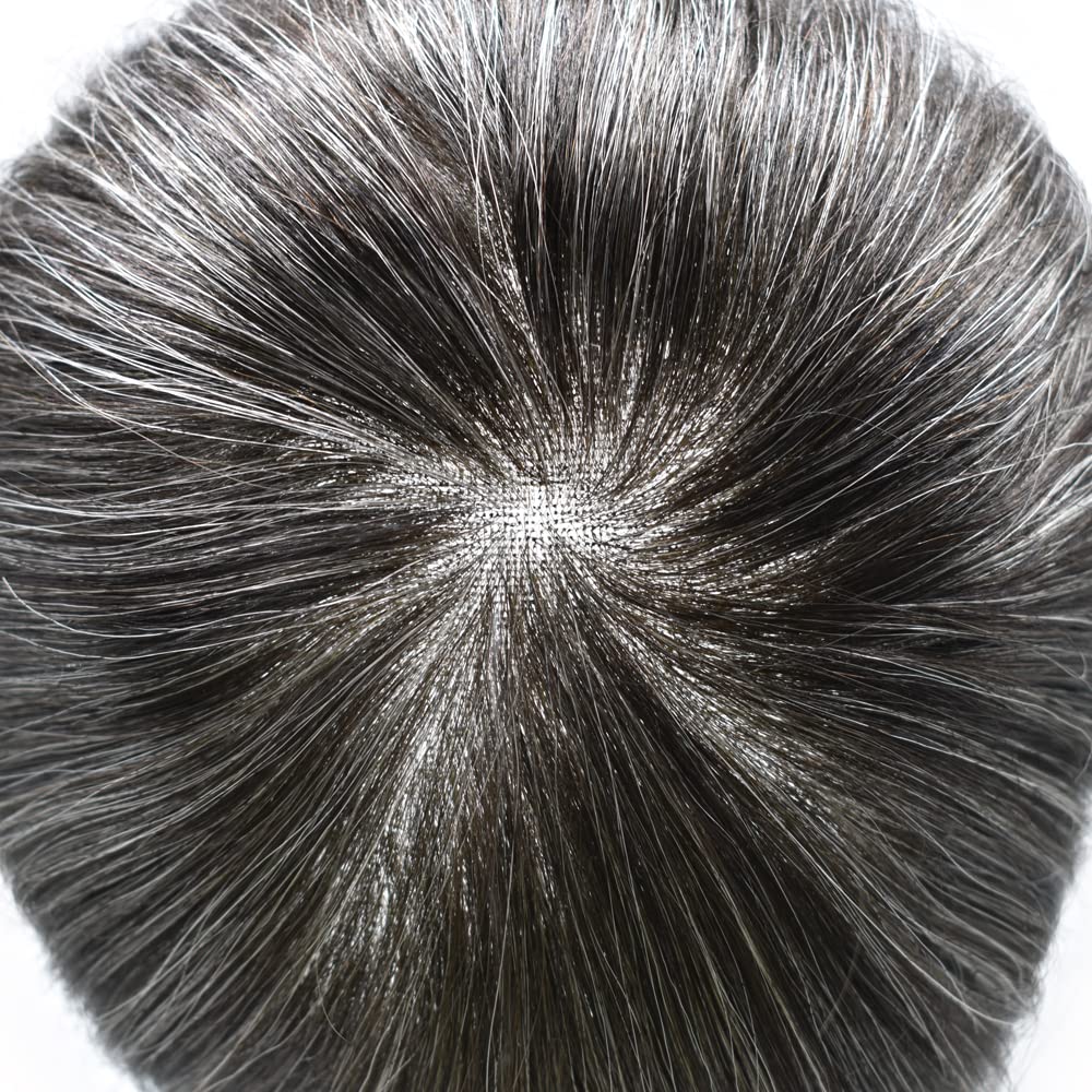 Premium 100% European Human Hair Toupee for Men - 0.12mm Thin Skin V-looped Hair Replacement System with Durable Poly Base (8